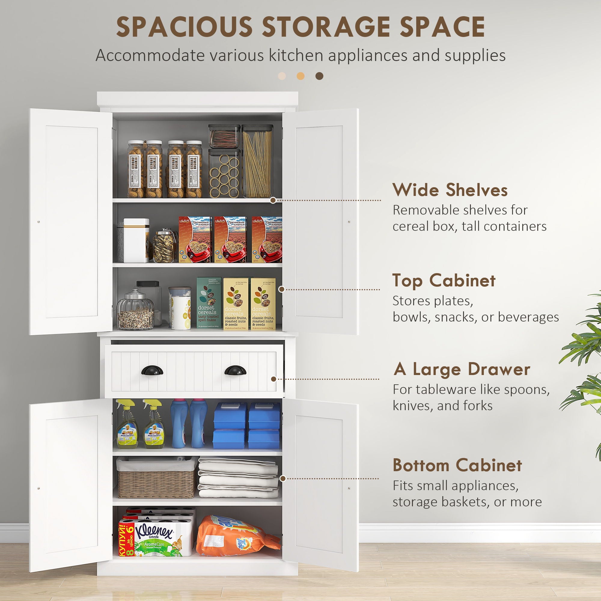 Homcom - 72" Kitchen Pantry, Tall Storage Cabinet, Freestanding Cupboard With Drawer, Doors And Adjustable Shelves - White - Best Buy Furniture