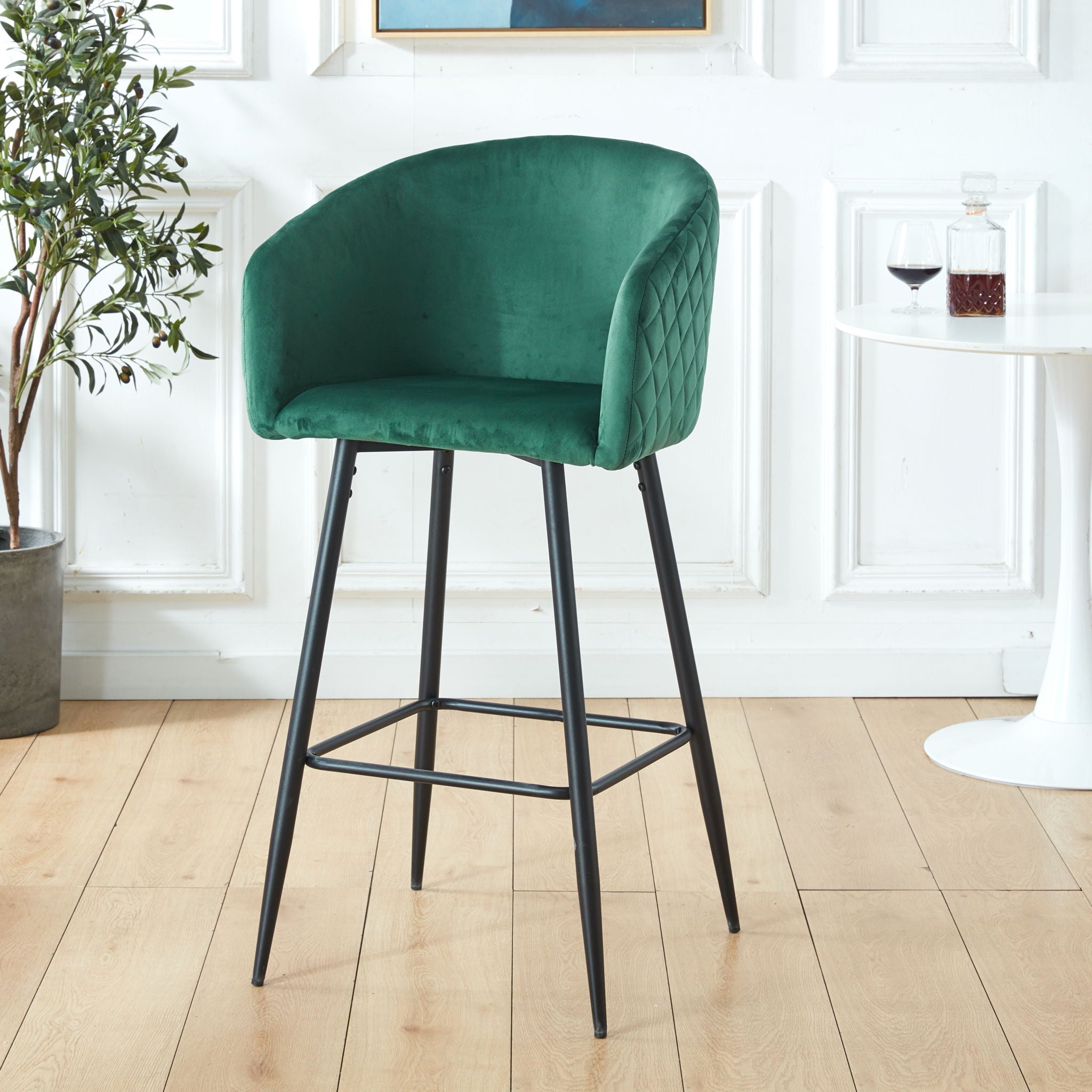 Counter Height Bar Stool, Metal Legs, Velvet Upholstered For Pub, Restaurant, Kitchen Island (Set of 2) - Black / Green - Best Buy Furniture