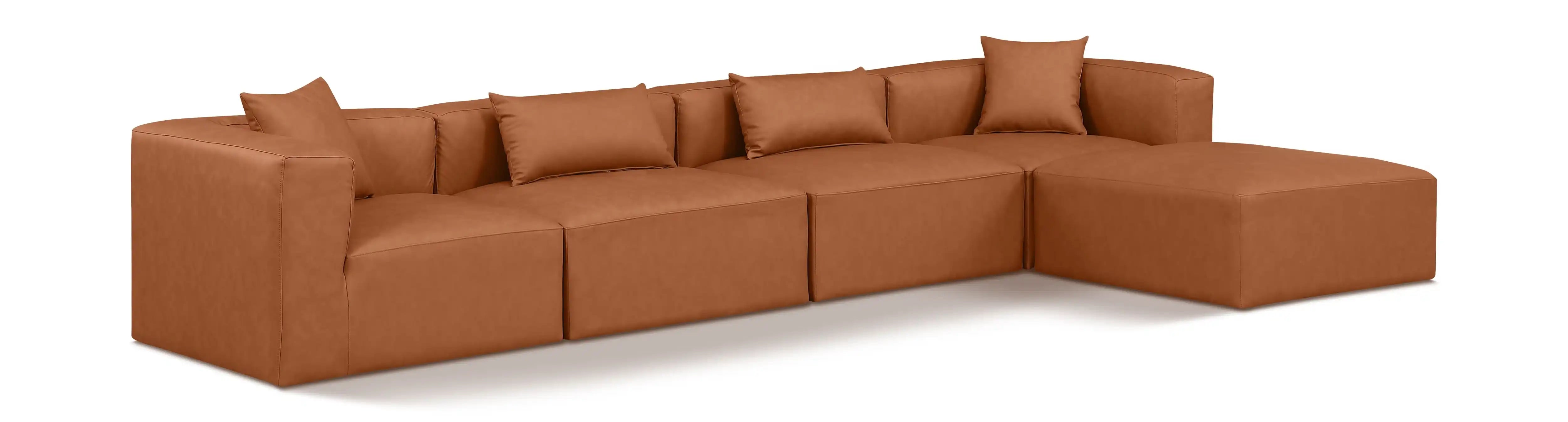 Cube - 5 Piece Modular Sectional With Chaise - Cognac - Best Buy Furniture