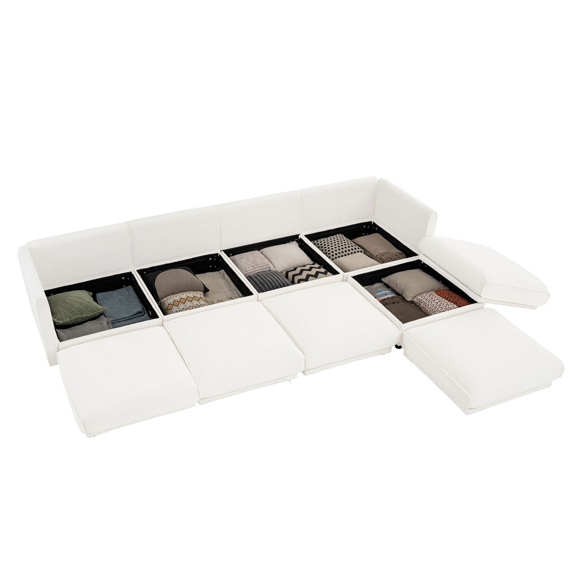 Contemporary Elegant White Chenille Sofa With Storage And Ottoman - Best Buy Furniture