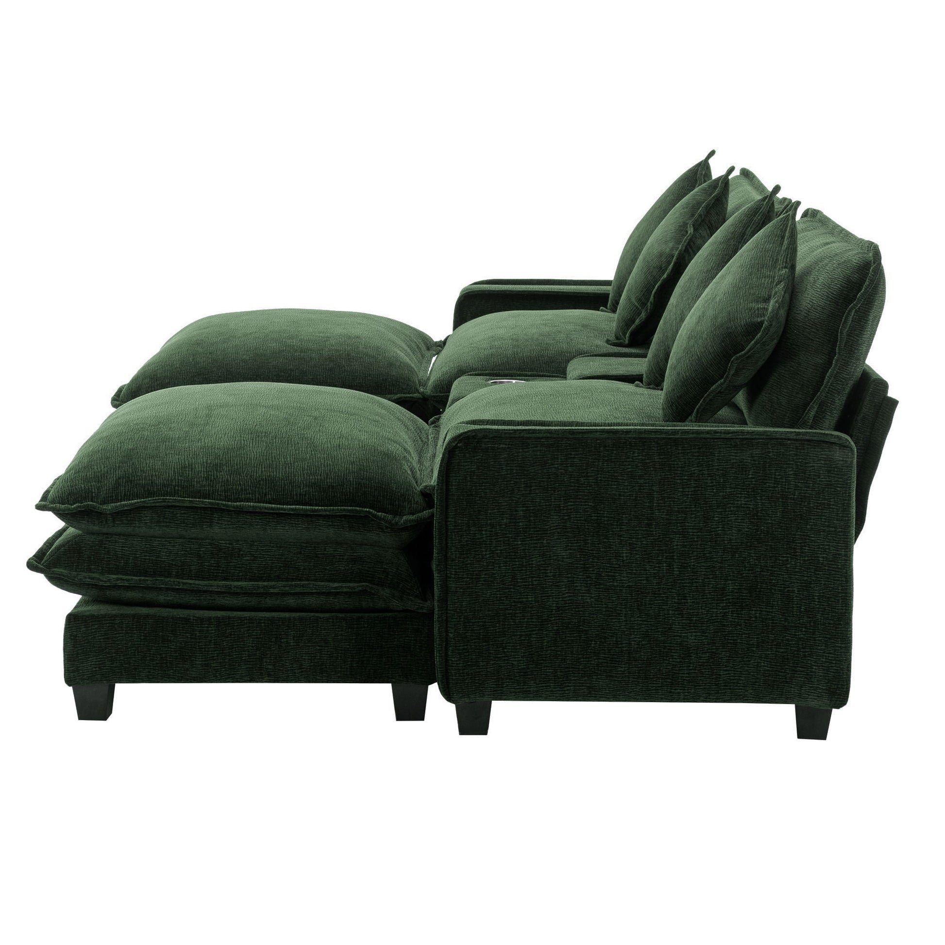 Sectional Sofa Chenille Upholstered Sofa With Two Removable Ottoman, Two USB Ports, Two Cup Holders And Large Storage Box For Living Room - Best Buy Furniture