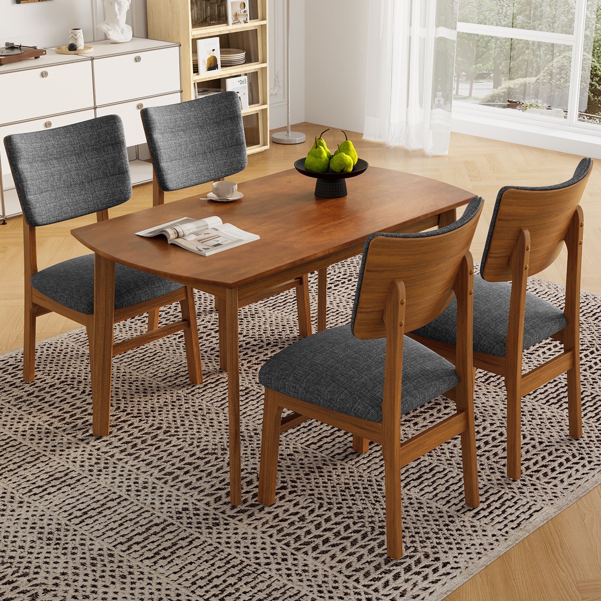Mid Century Modern Dining Table Set For 4, Solid Wood Dining Table And Solid Wood Chairs, 5 Pieces Farmhouse Dining Table And 4 Upholstered Chairs - Brown / Gray - Best Buy Furniture