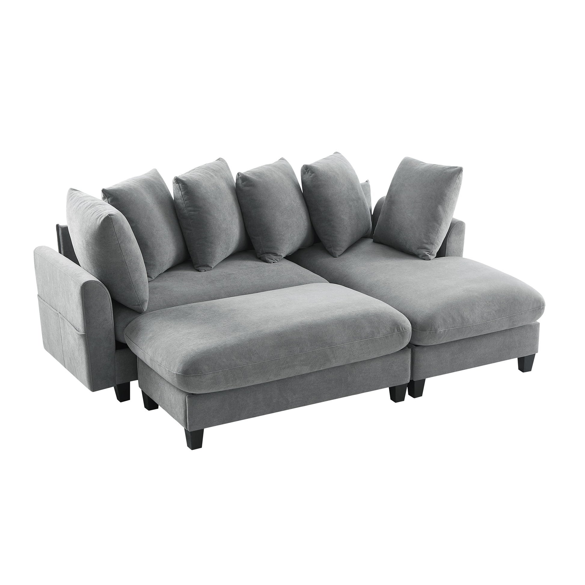 Upholstered L Shaped Sectional Sofa With Storage, Movable Ottoman, And 6 Throw Pillows - Best Buy Furniture
