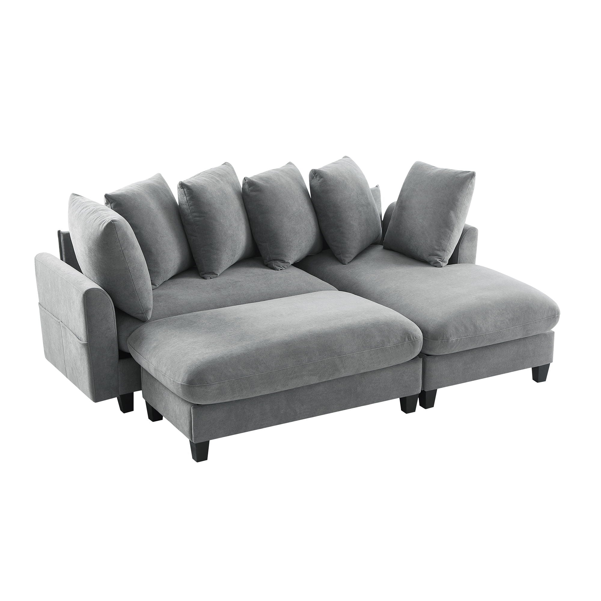 Upholstered L Shaped Sectional Sofa With Storage, Movable Ottoman, And 6 Throw Pillows - Best Buy Furniture