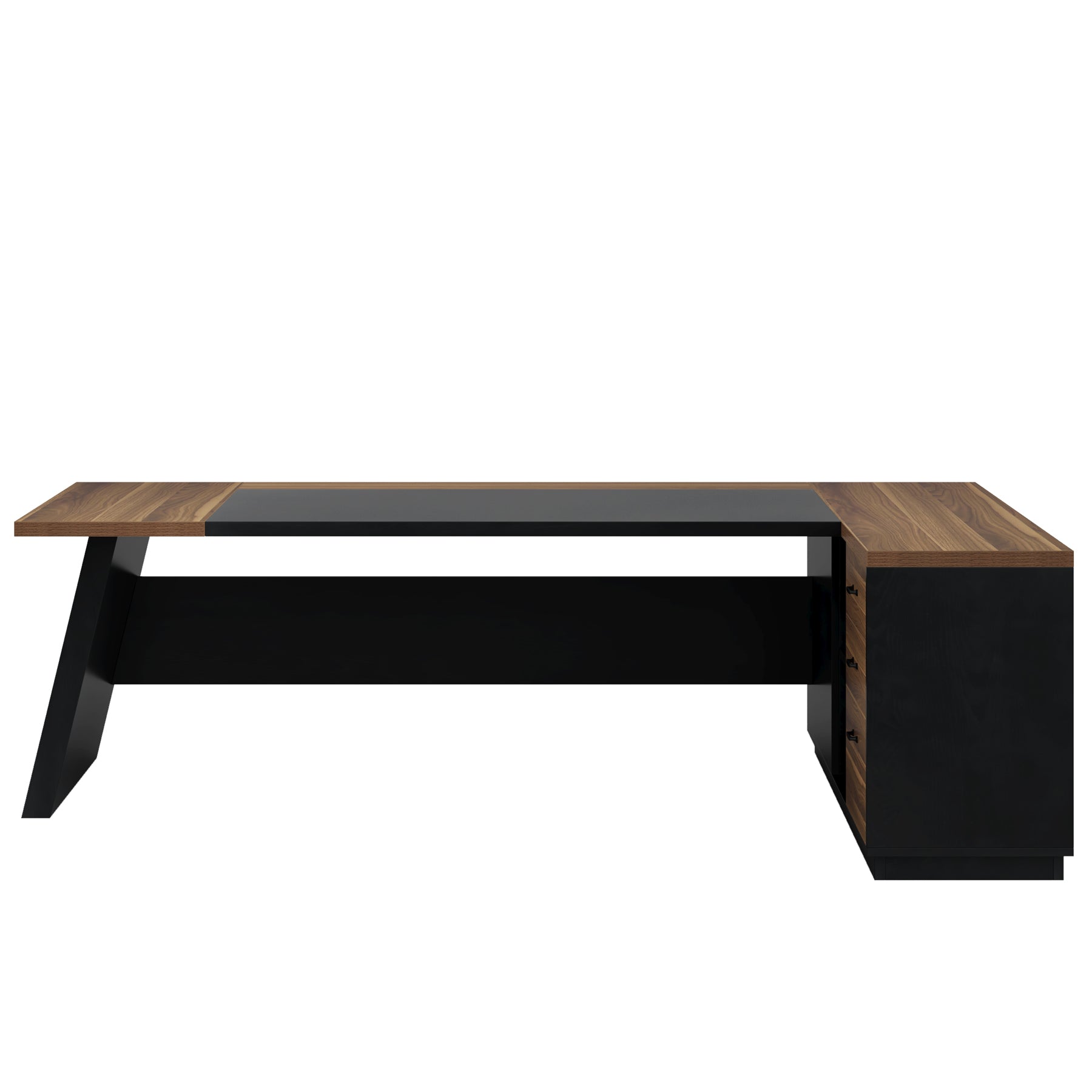 78.7' L-Shaped Executive Desk with File Cabinet & Drawers, Large Modern Home Office Computer Workstation with Storage Shelves, Light Walnut + Black - Best Buy Furniture