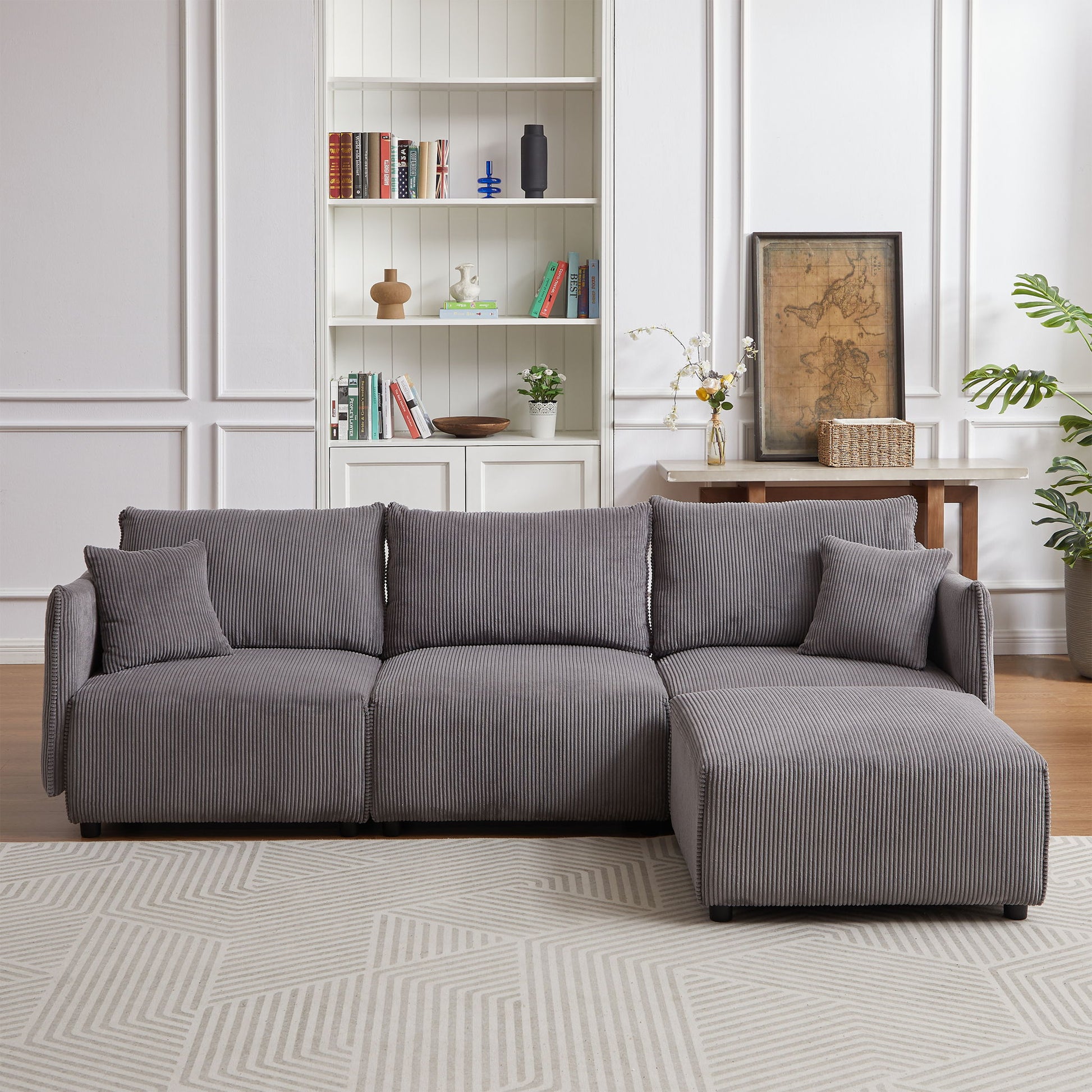 Modern Minimalist Corduroy Combination Sofa With 2 Comfort Cushions With USB & C Charging Ports - Best Buy Furniture