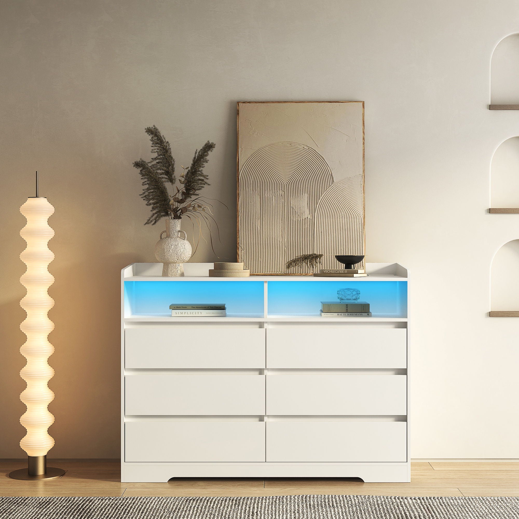 6 Drawer Dresser For Bedroom With LED Lights, Sturdy Frame - White - Best Buy Furniture