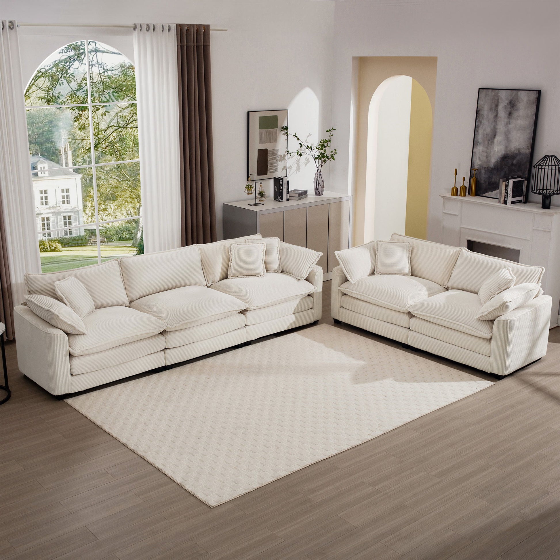 Elegant Corduroy Oversized Sectional Sofa Set With Deep Seats And Flexible Layout - Best Buy Furniture