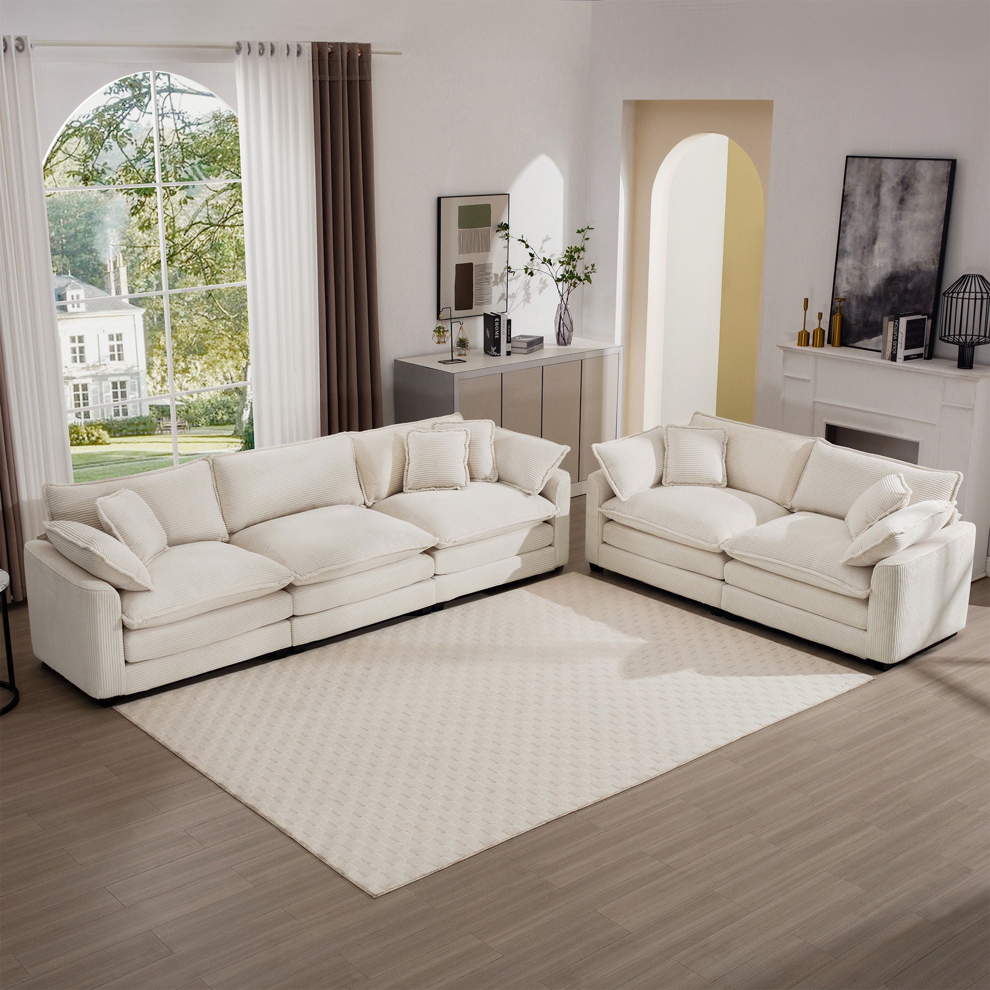 Elegant Corduroy Oversized Sectional Sofa Set With Deep Seats And Flexible Layout - Best Buy Furniture
