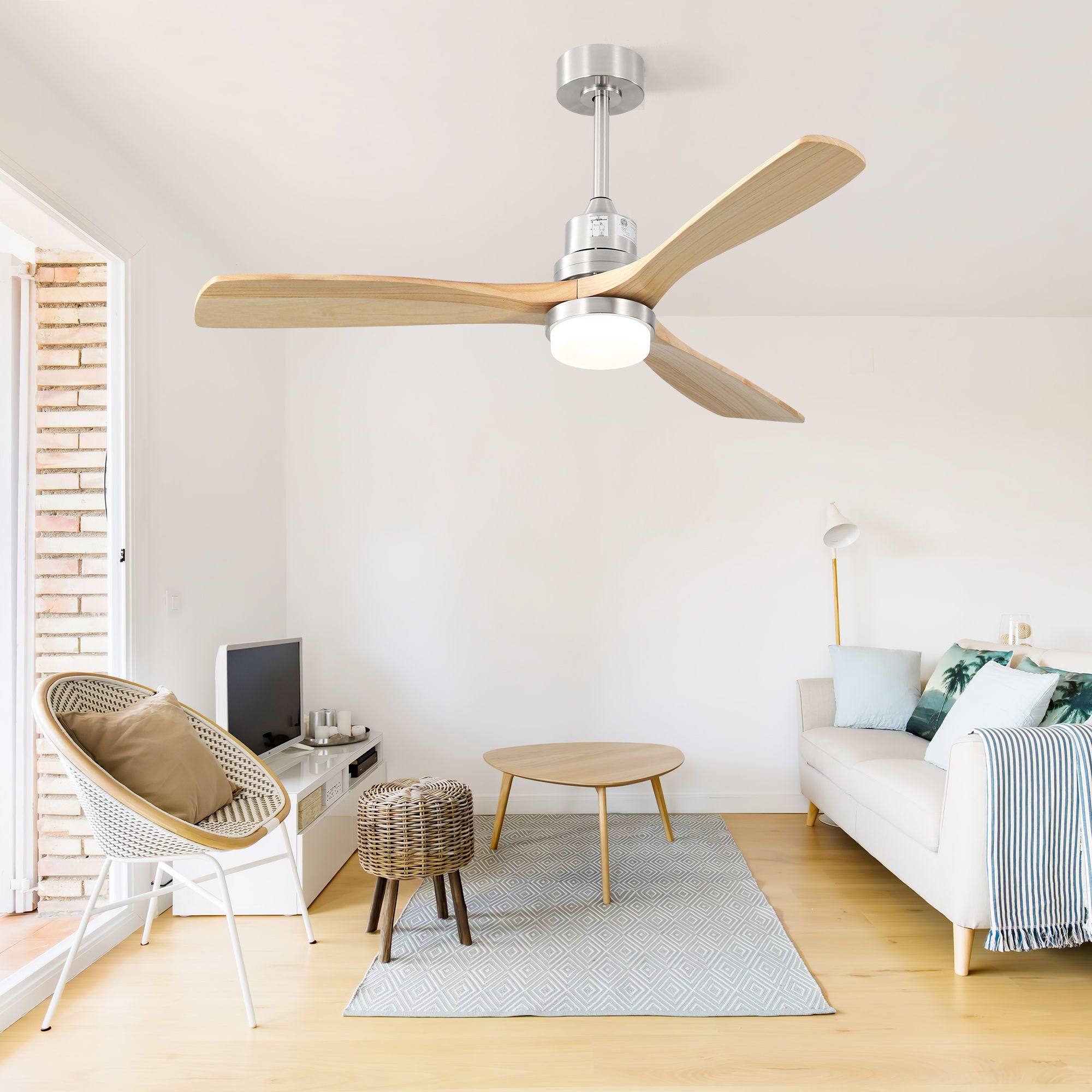 Ceiling Fan With Dimmable LED Light 6 Speed Remote 3 Wood Blade Reversible DC Motor For Bedroom - Brushed Nickel - Best Buy Furniture