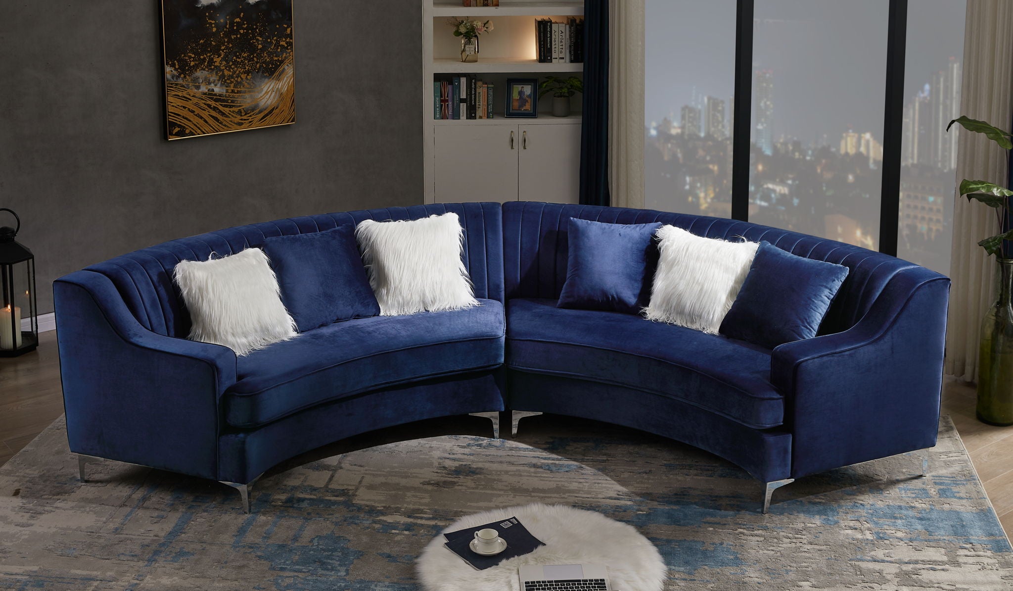 Velvet Curved Sofa - Best Buy Furniture