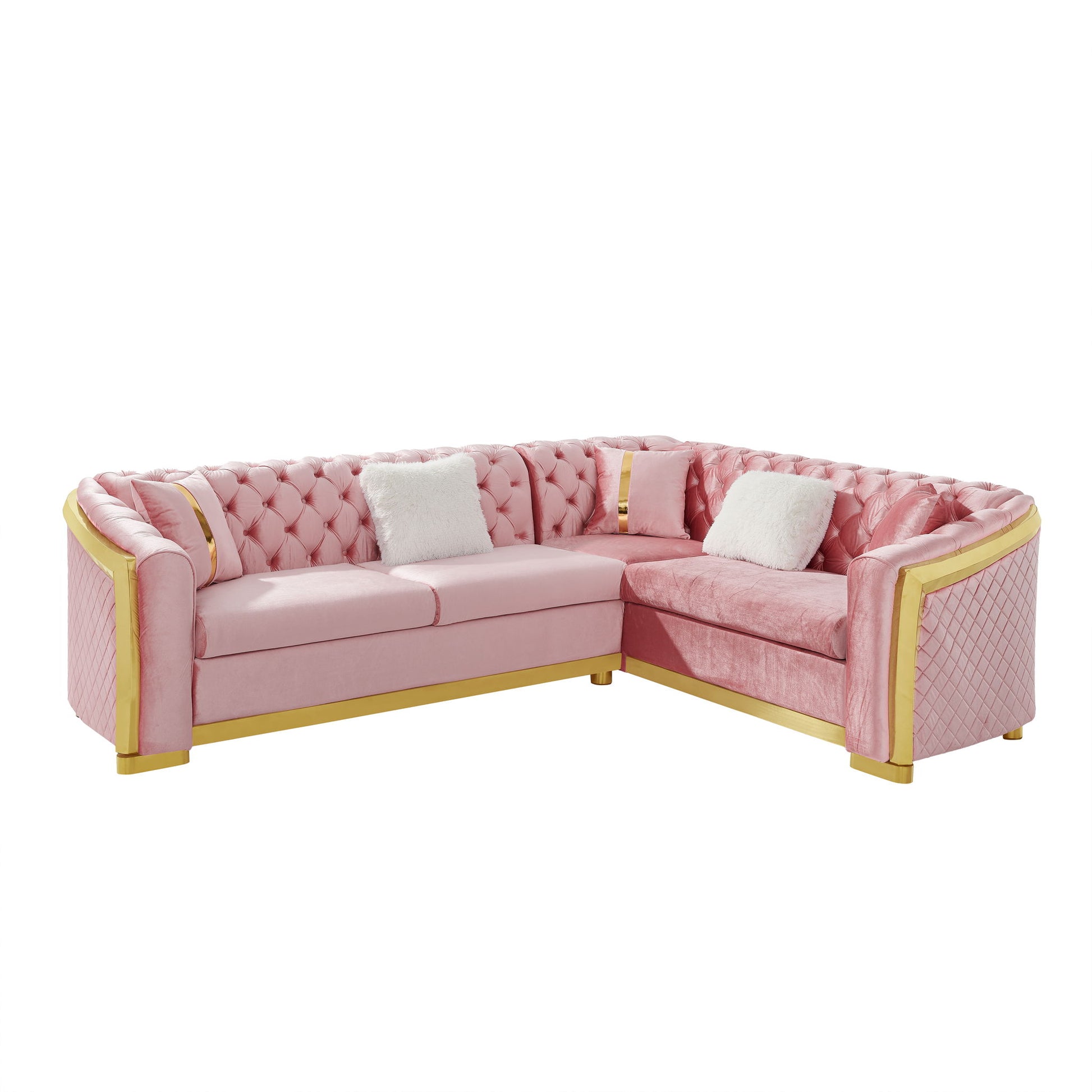 L Shaped Chesterfield Sectional Sofa With Stainless Steel Accents - Best Buy Furniture