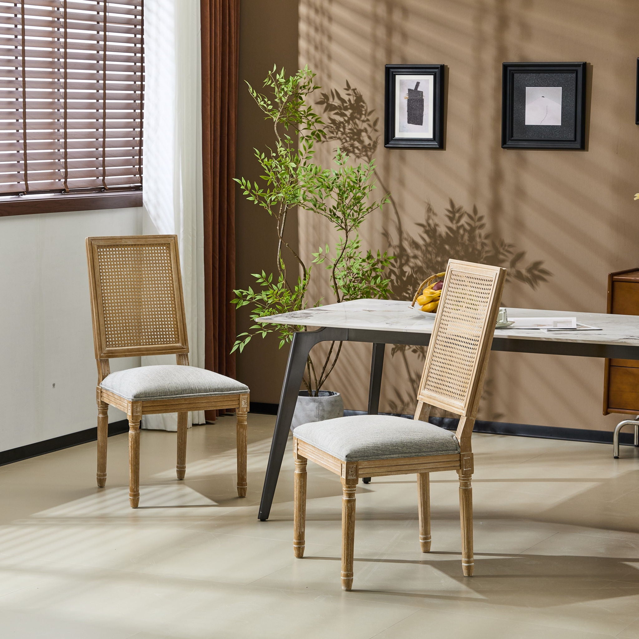 French Country Dining Chair With Rectangular Cane Backrest And Smooth Upholstered Seating - Best Buy Furniture