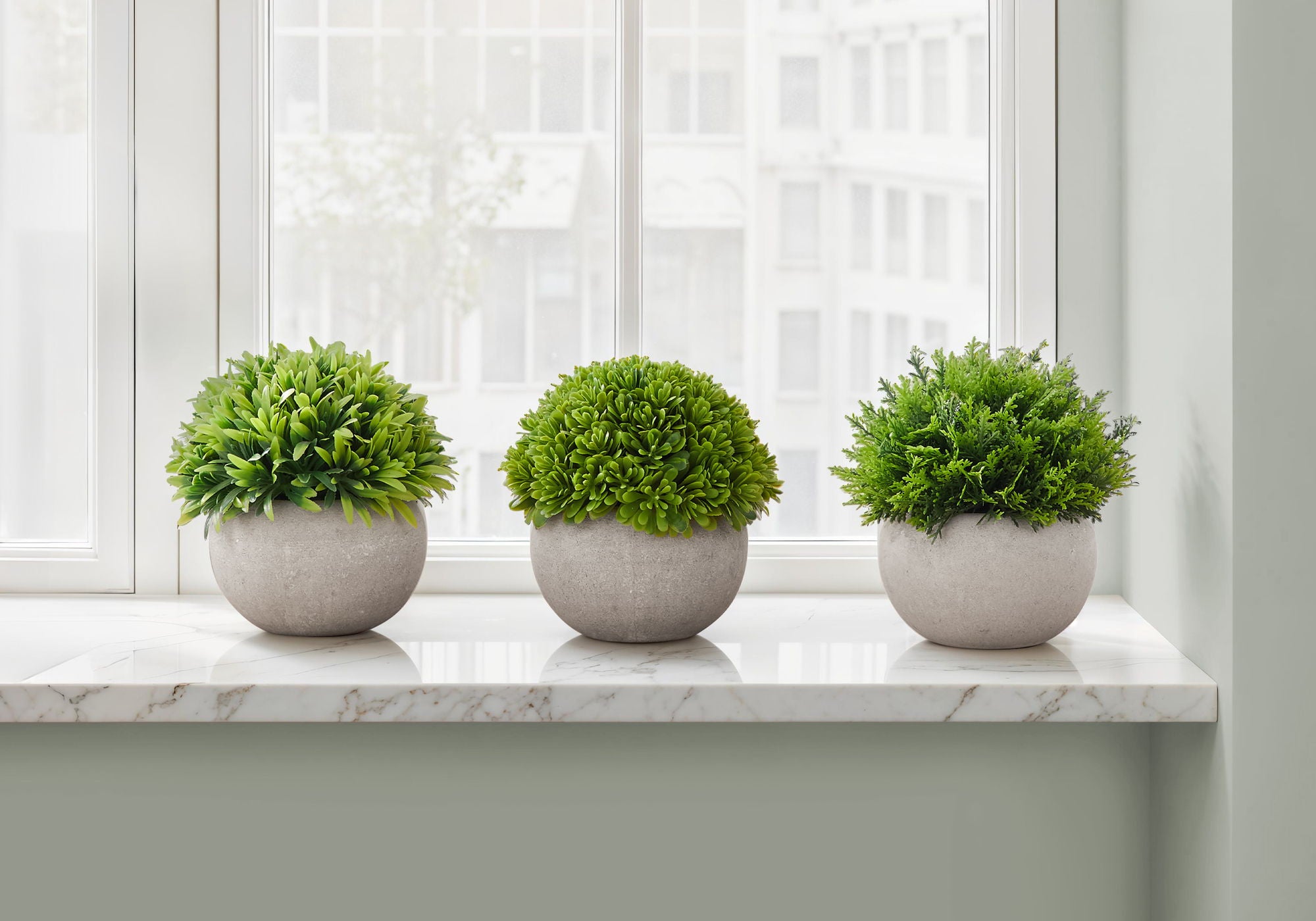 5" Tall, Artificial Plant, Grass, Indoor, Faux, Fake, Table, Greenery, Potted, Decorative (Set of 3) - Green / Gray - Best Buy Furniture