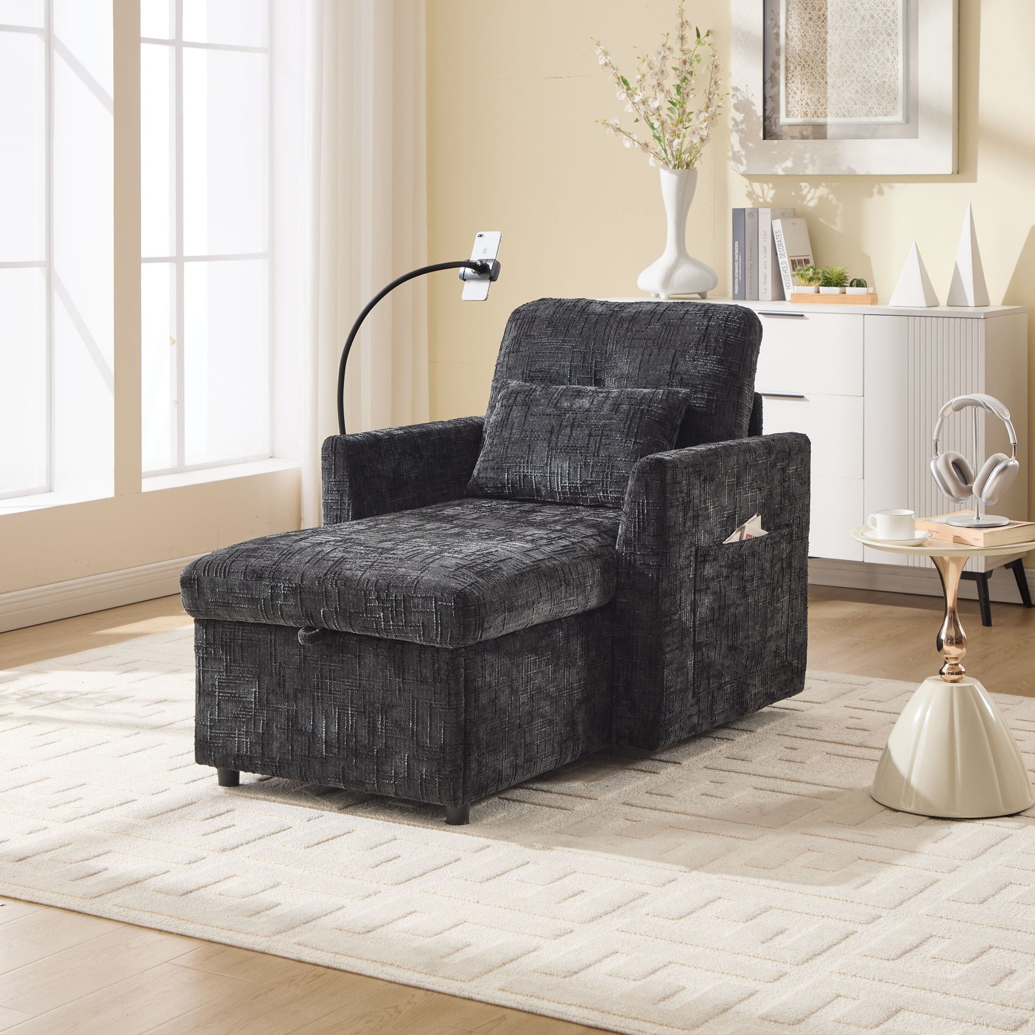 Multifunctional Chenille Recliner Sofa With Storage And Phone Bracket - Best Buy Furniture