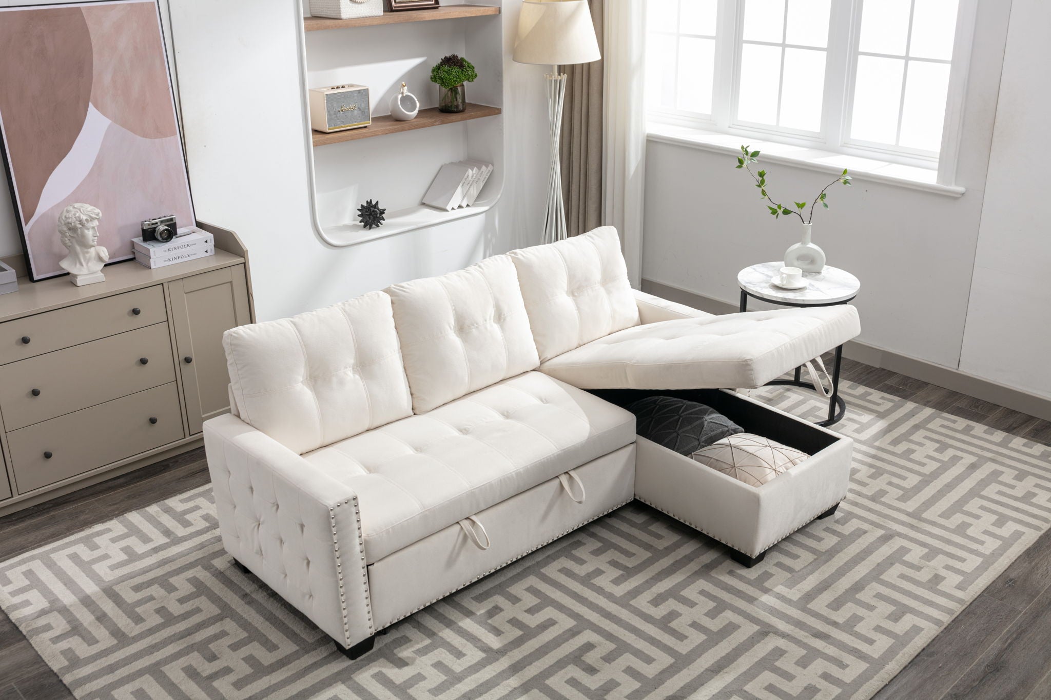 Reversible Sectional Storage Sleeper Sofa Bed, L-Shape 2 Seat Sectional Chaise With Storage, Skin-Feeling Velvet Fabric - Best Buy Furniture