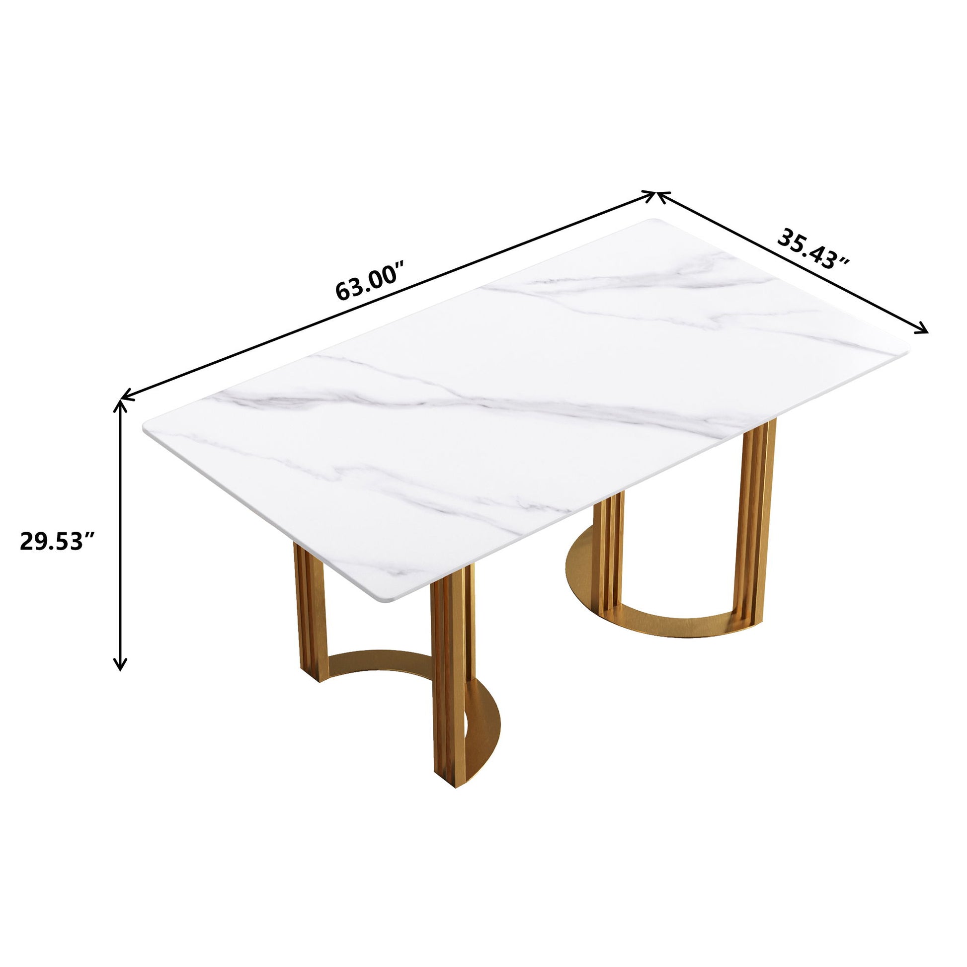 63" Modern Artificial Stone Straight Edge Metal Leg Dining Table, 6 People - White / Gold - Best Buy Furniture