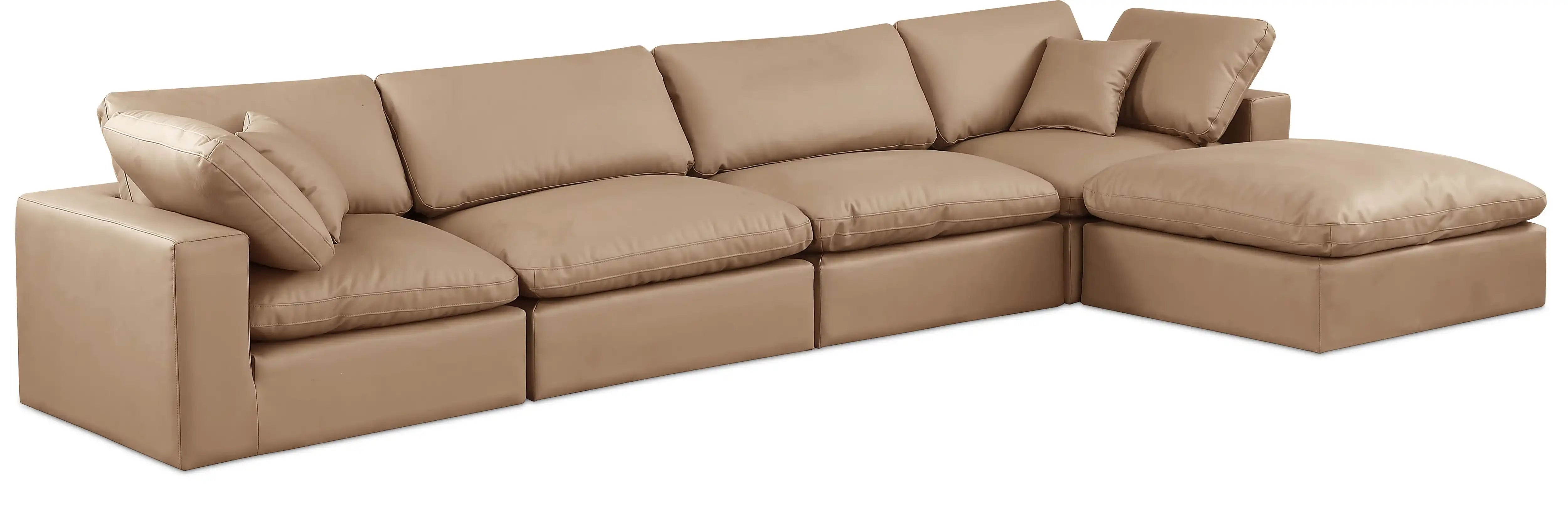 Comfy - 5 Piece Faux Leather Modular Sectional With Chaise - Tan - Best Buy Furniture