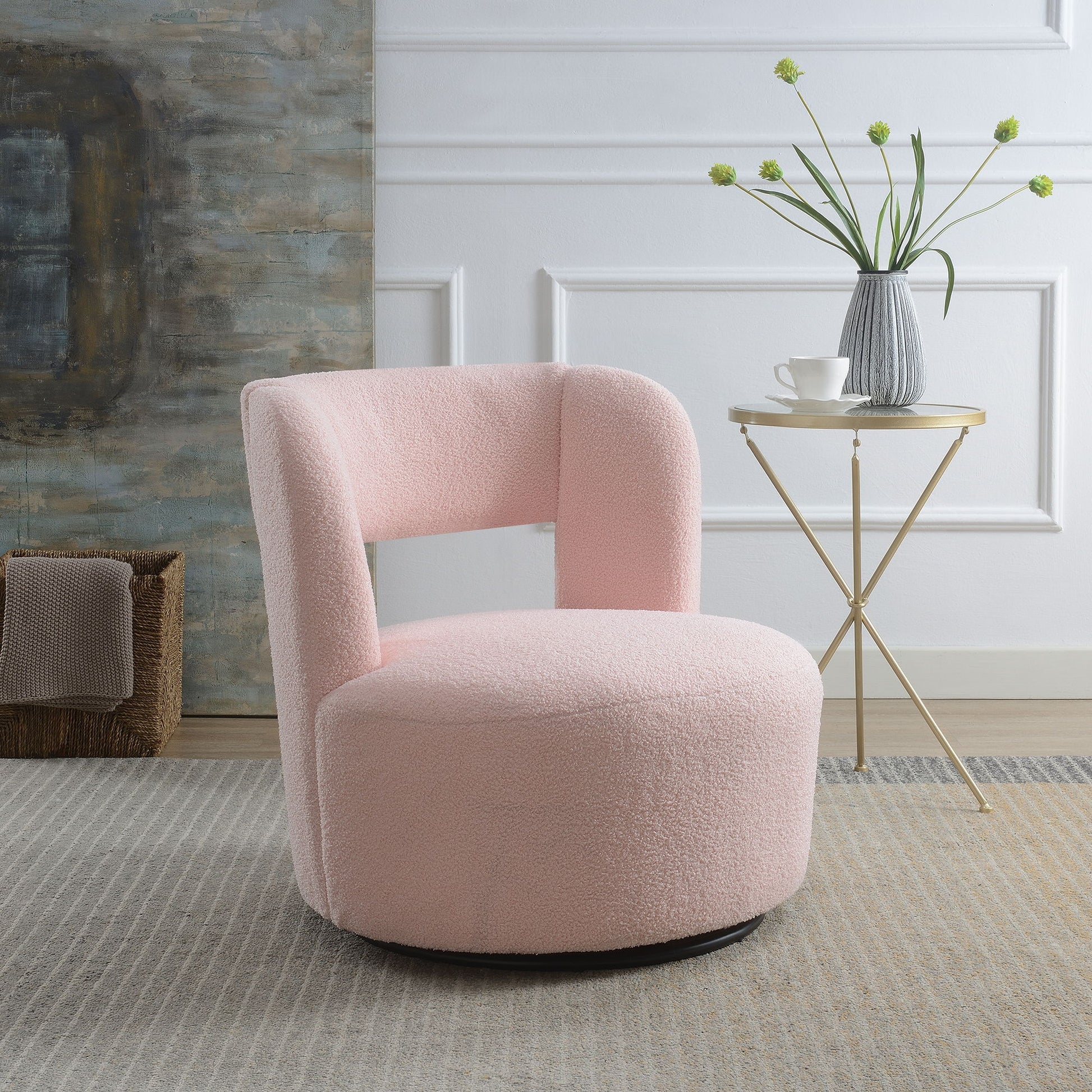 Swivel Comfy Round Barrel Chair With Soft Teddy Fabric For Living Room - Best Buy Furniture
