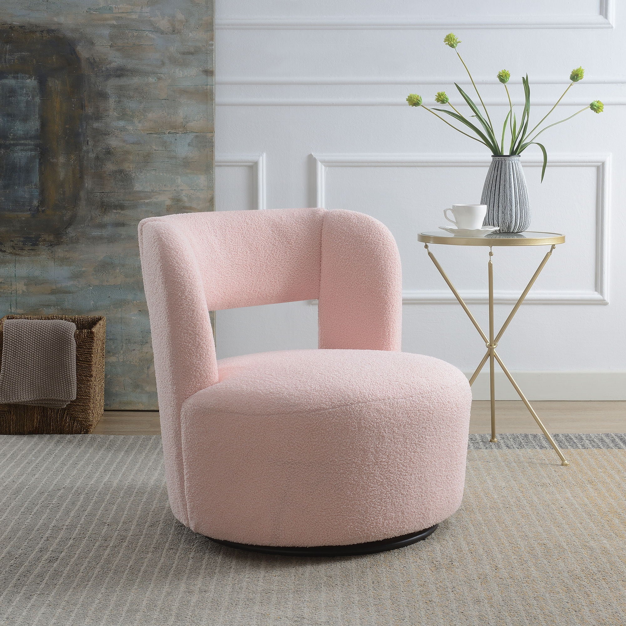 Swivel Comfy Round Barrel Chair With Soft Teddy Fabric For Living Room - Best Buy Furniture