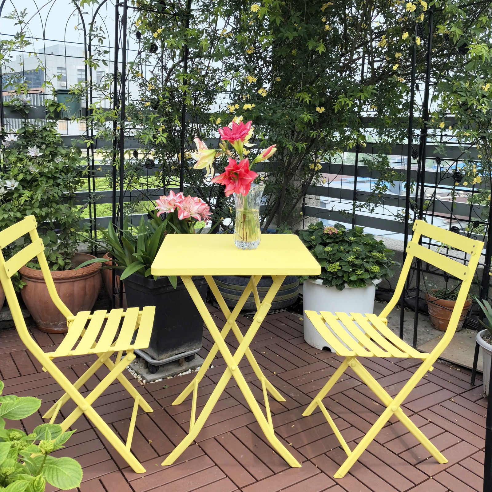 3 Piece Patio Bistro Set Of Foldable Square Table And Chairs - Best Buy Furniture
