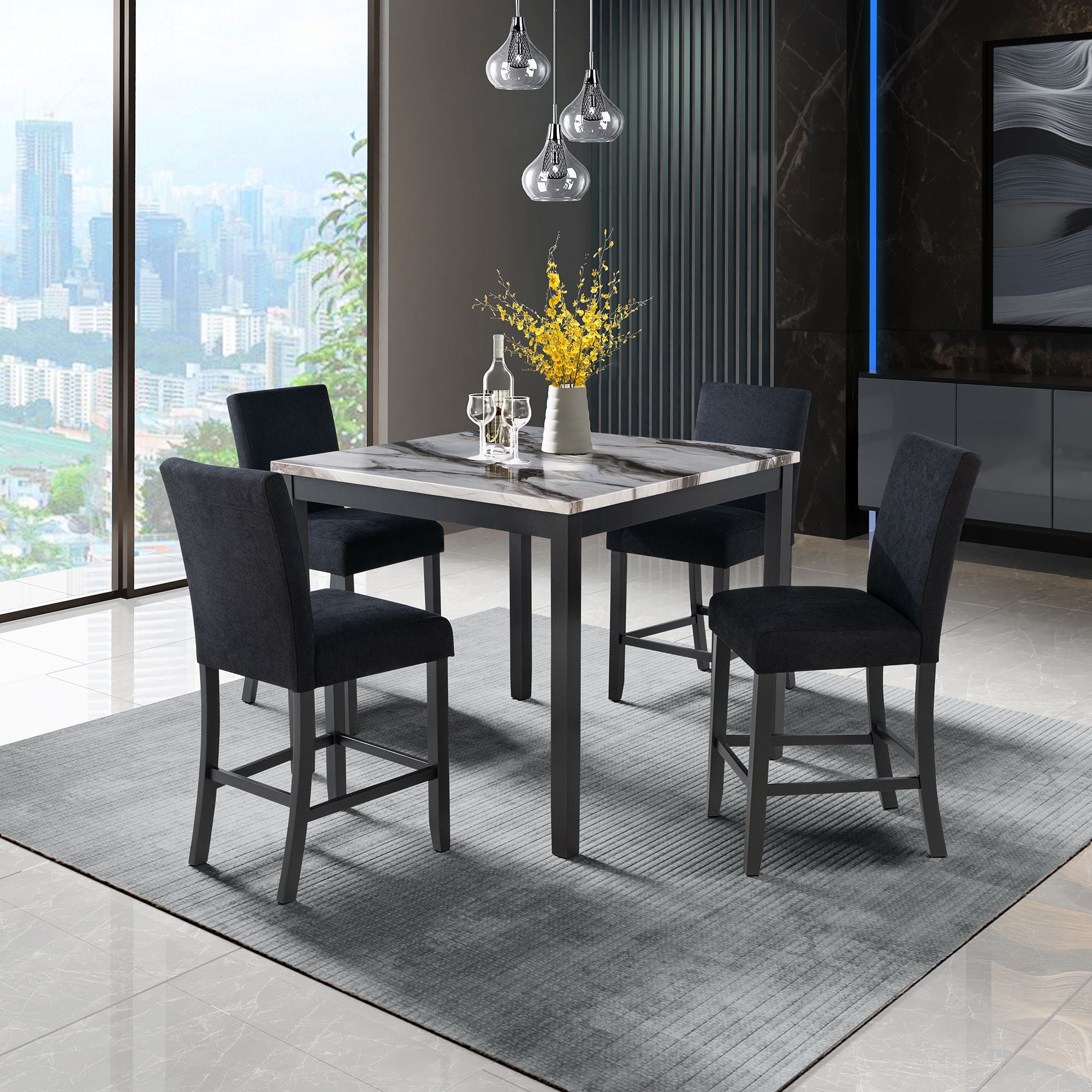 Leoncia - Bar Table And 4 Bar Stools - Espresso / White - Best Buy Furniture