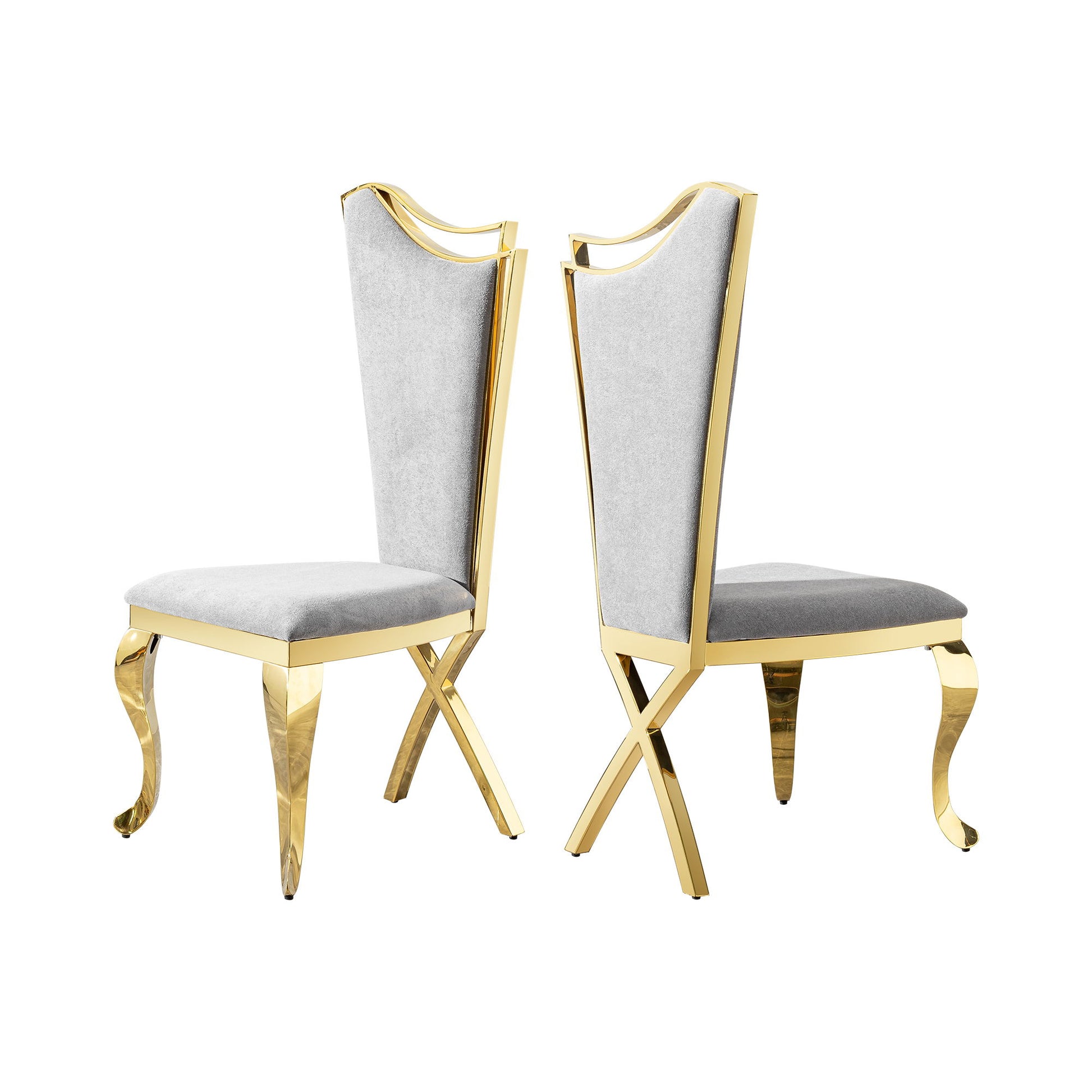 Gorgeous Streamlined High Back Fabric Stainless Steel Dining Chair (Set of 2) - Gold / Gray - Best Buy Furniture