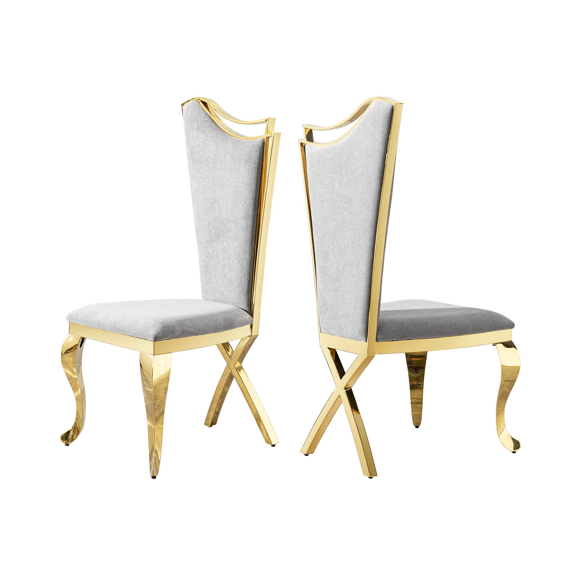 Gorgeous Streamlined High Back Fabric Stainless Steel Dining Chair (Set of 2) - Gold / Gray - Best Buy Furniture