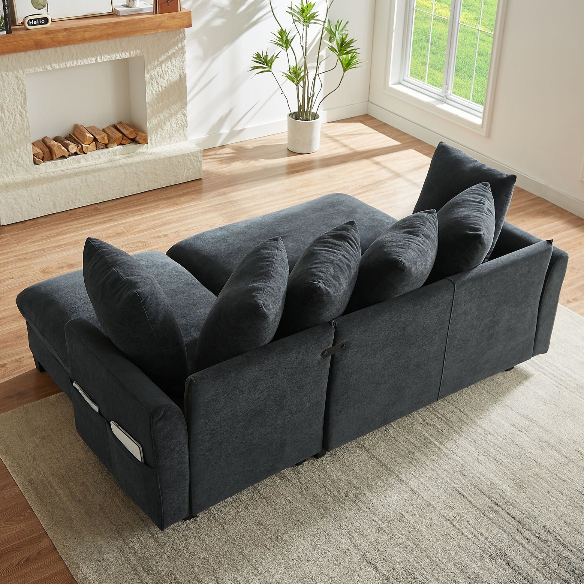 Upholstered L Shaped Sectional Sofa With Storage, Movable Ottoman, And 6 Throw Pillows - Best Buy Furniture