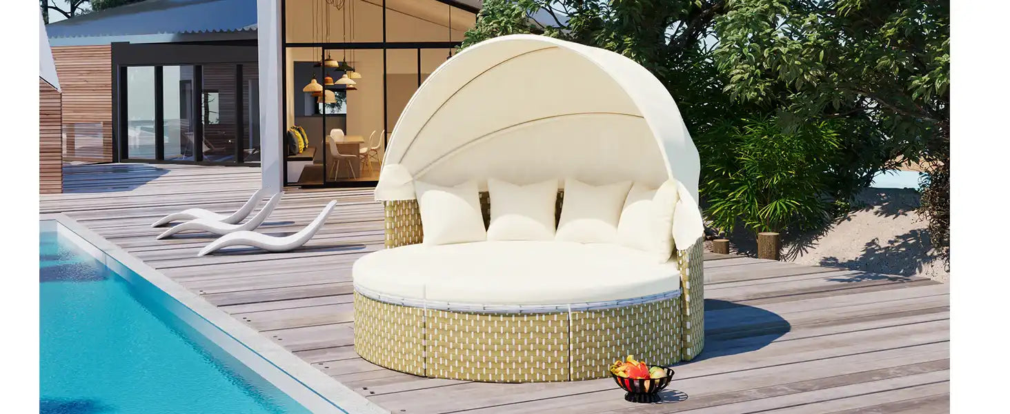 TOPMAX Round Outdoor Sectional Sofa Set Rattan Daybed - Best Buy Furniture