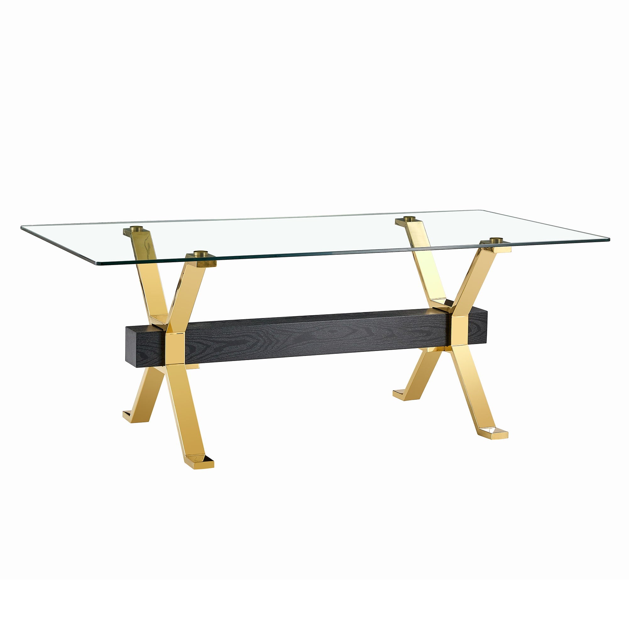 Modern Tempered Glass Dining Table With Metal Legs And Crossbars - Transparent - Best Buy Furniture