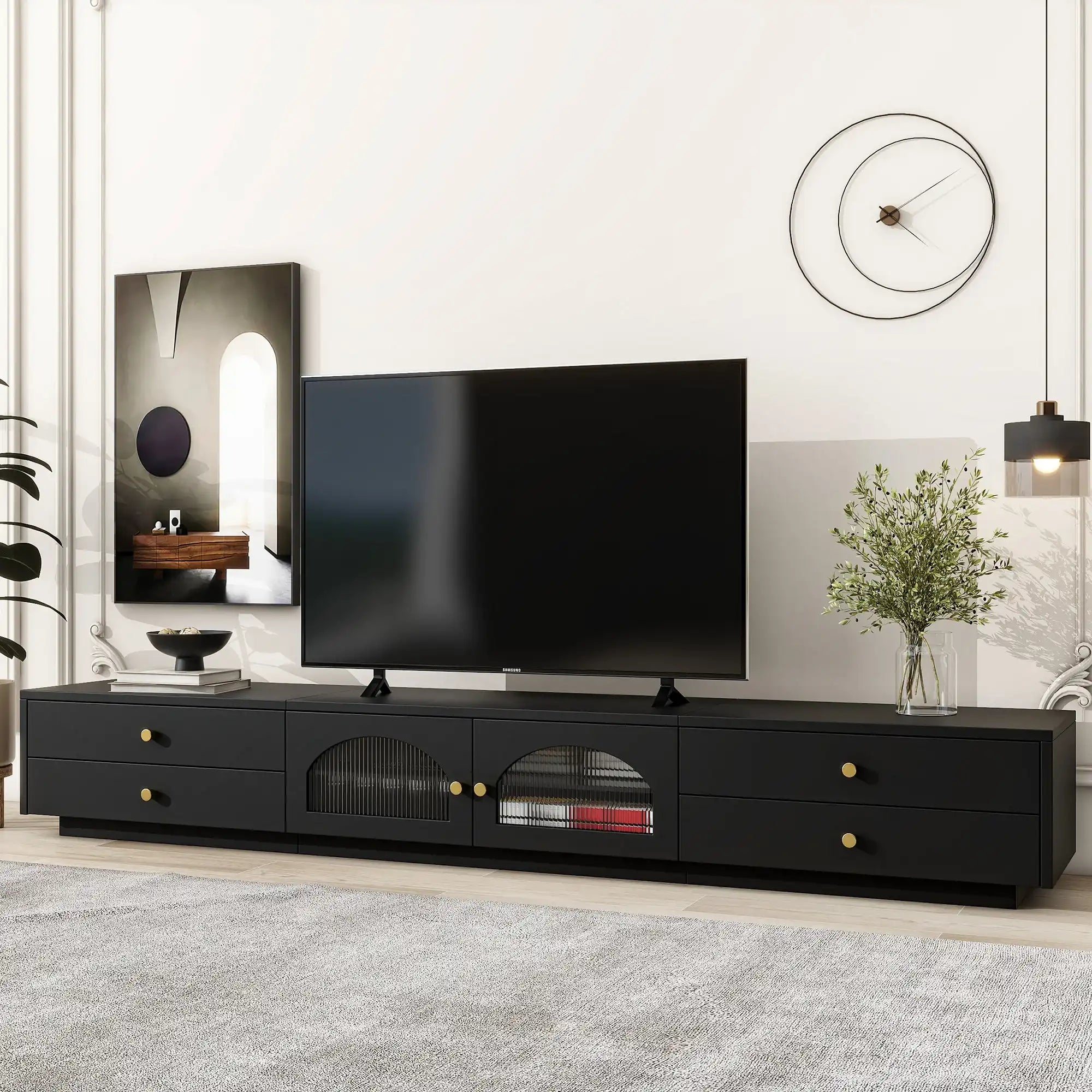 Pollie TV Stand with Fluted Glass Doors - Black - Best Buy Furniture