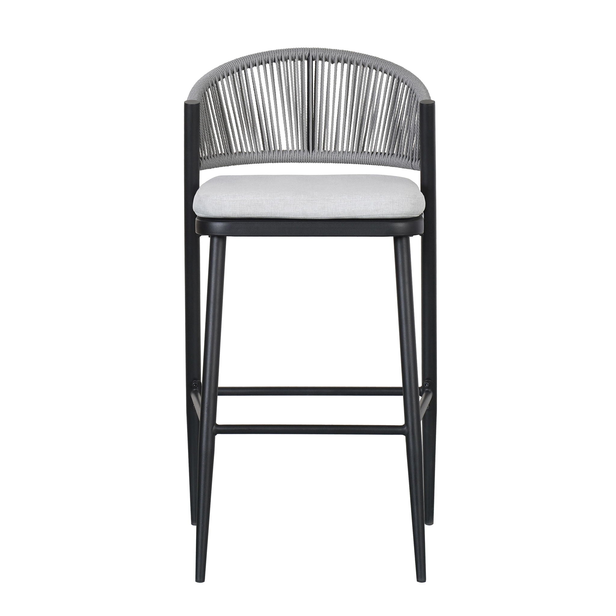 Outdoor Bar Height Metal Frame Counter Stools With Scallop Shaped Backrest & Water Resistant Cushions