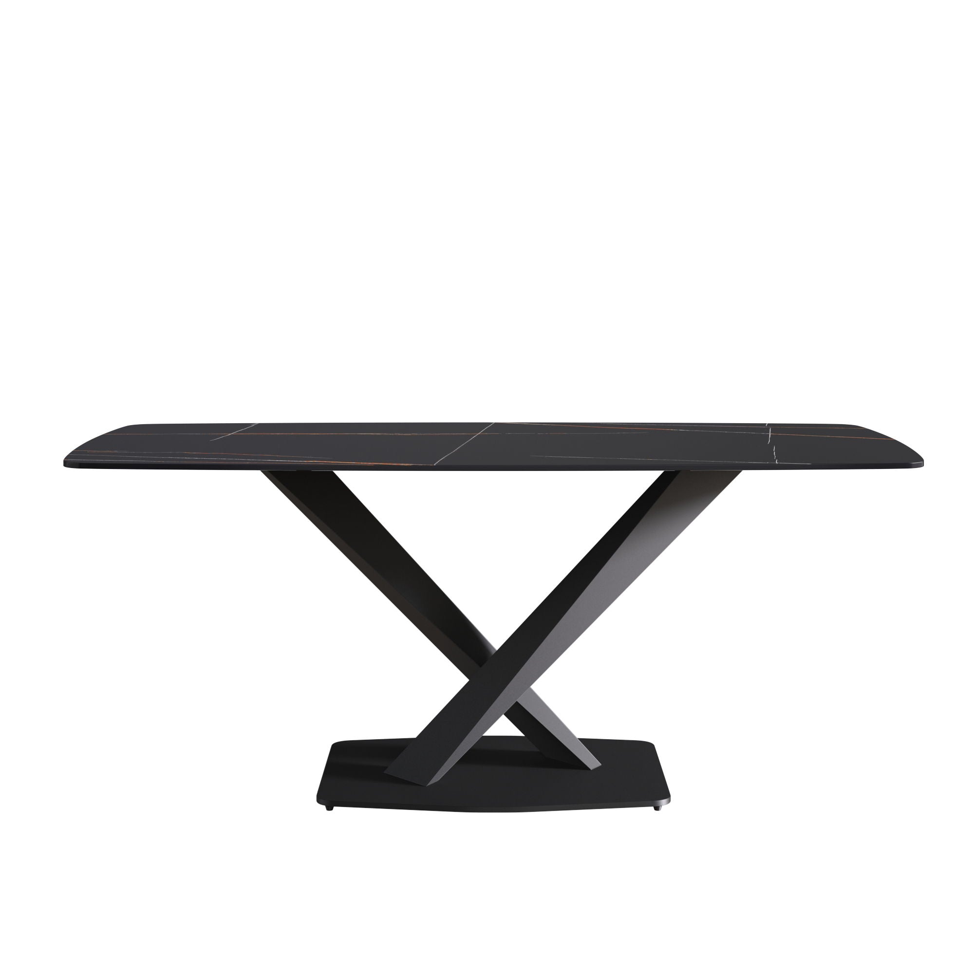 70.87" Modern Artificial Stone Black Curved Black Metal Leg Dining Table, Can Accommodate 6-8 People - Black - Best Buy Furniture