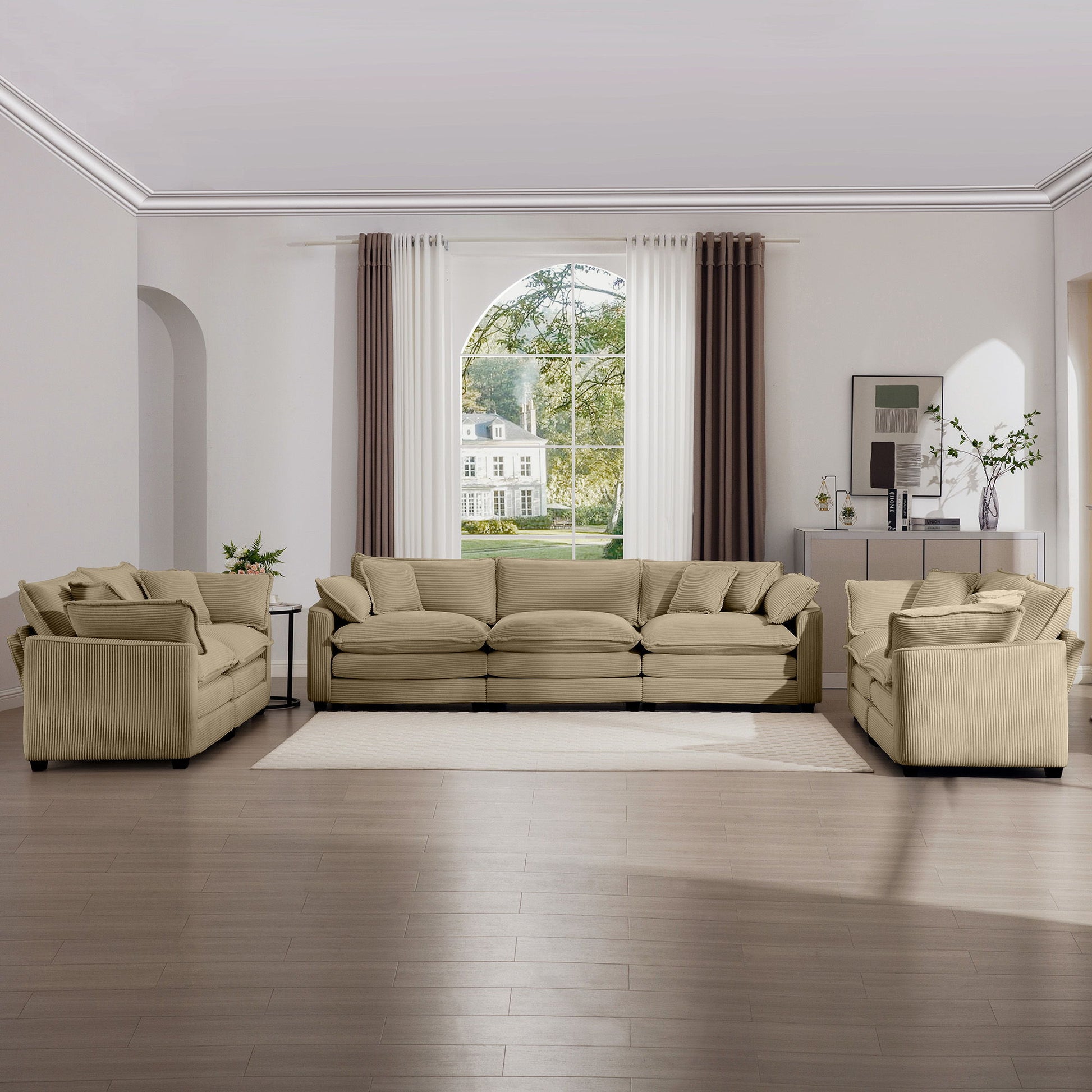 Elegant Corduroy Oversized Sectional Sofa Set With Deep Seats And Flexible Layout - Best Buy Furniture