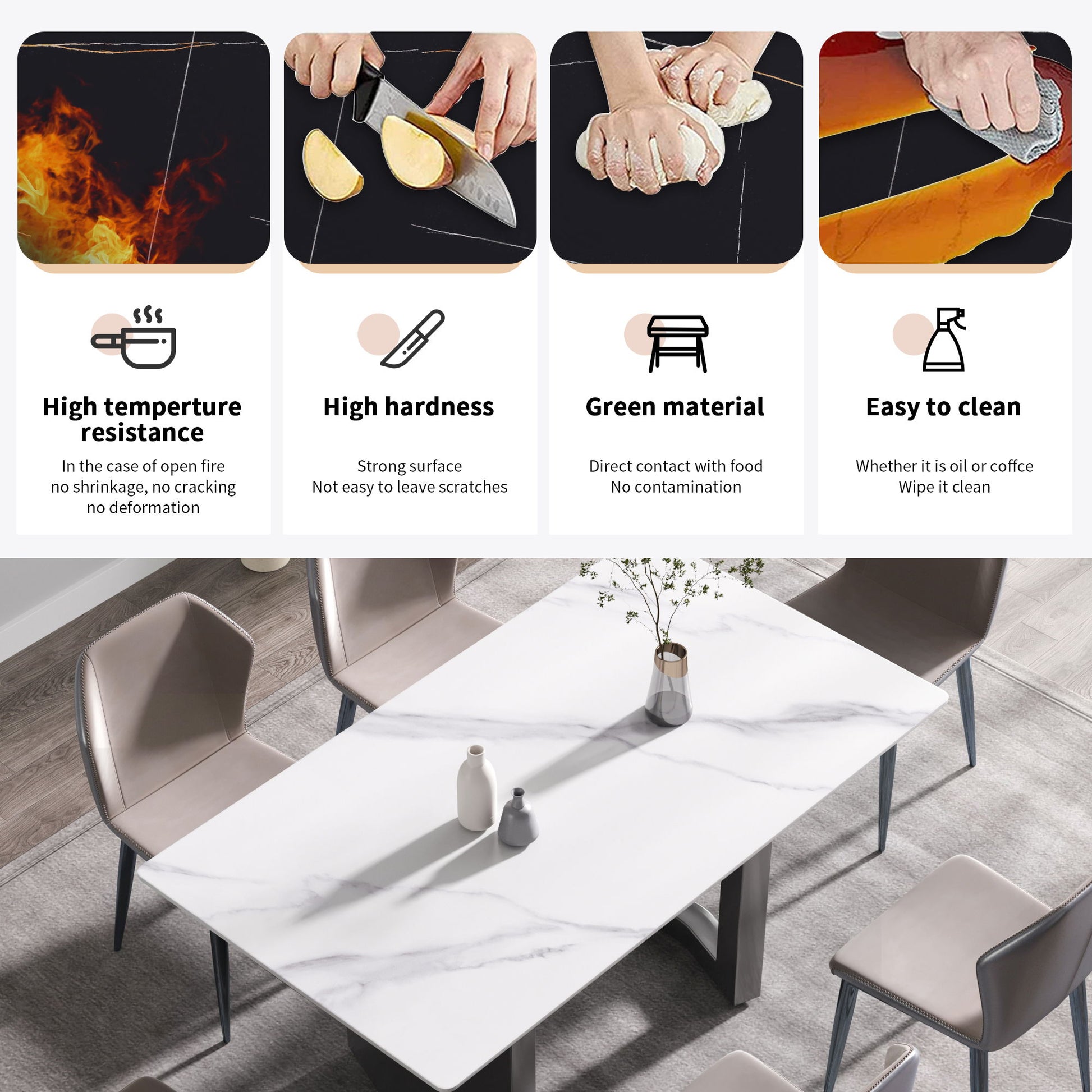 Modern Artificial Stone White Straight Edge Metal Leg Dining Table - Best Buy Furniture