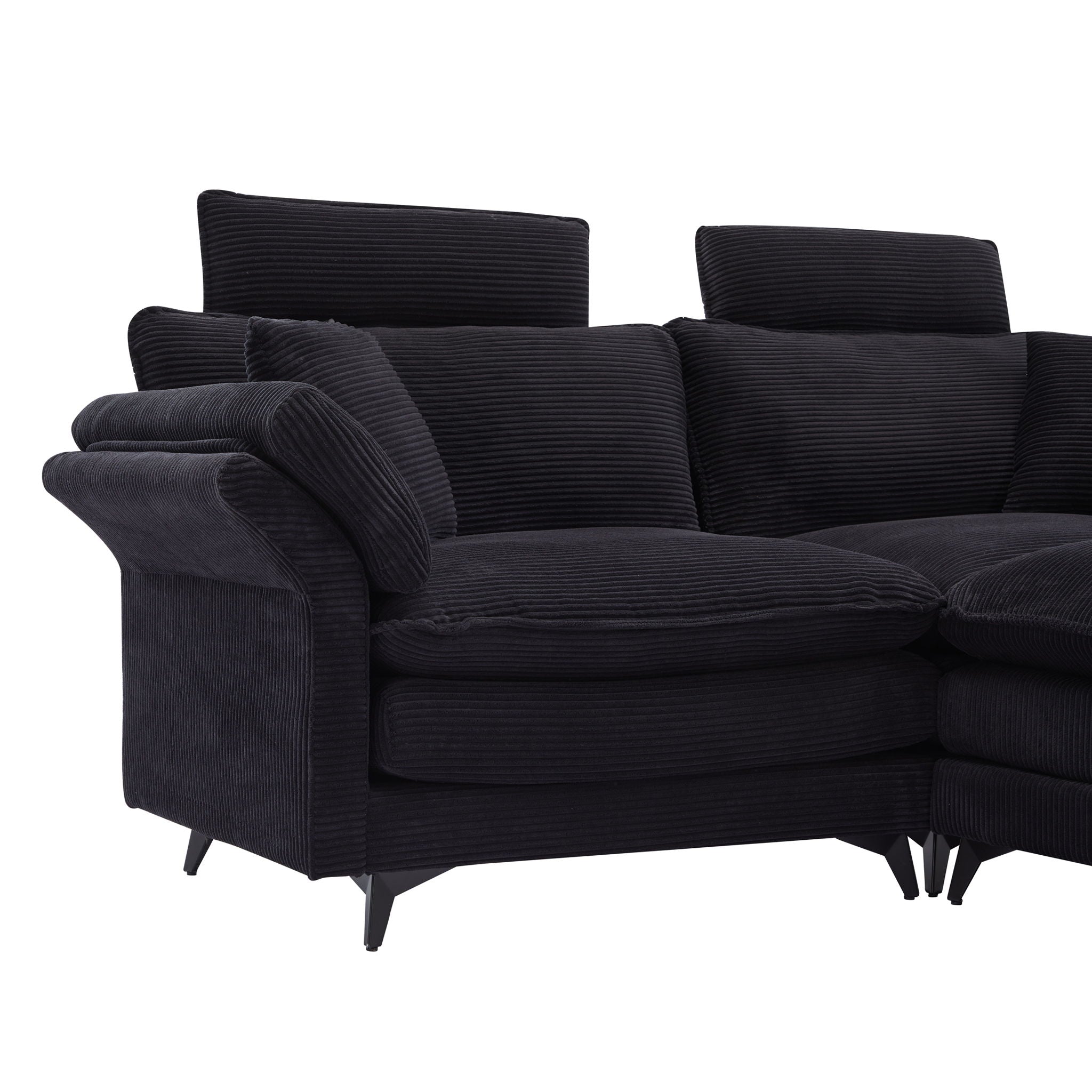 Modern Corduroy Deep Seat Sectional Sofa With Ottoman - Best Buy Furniture