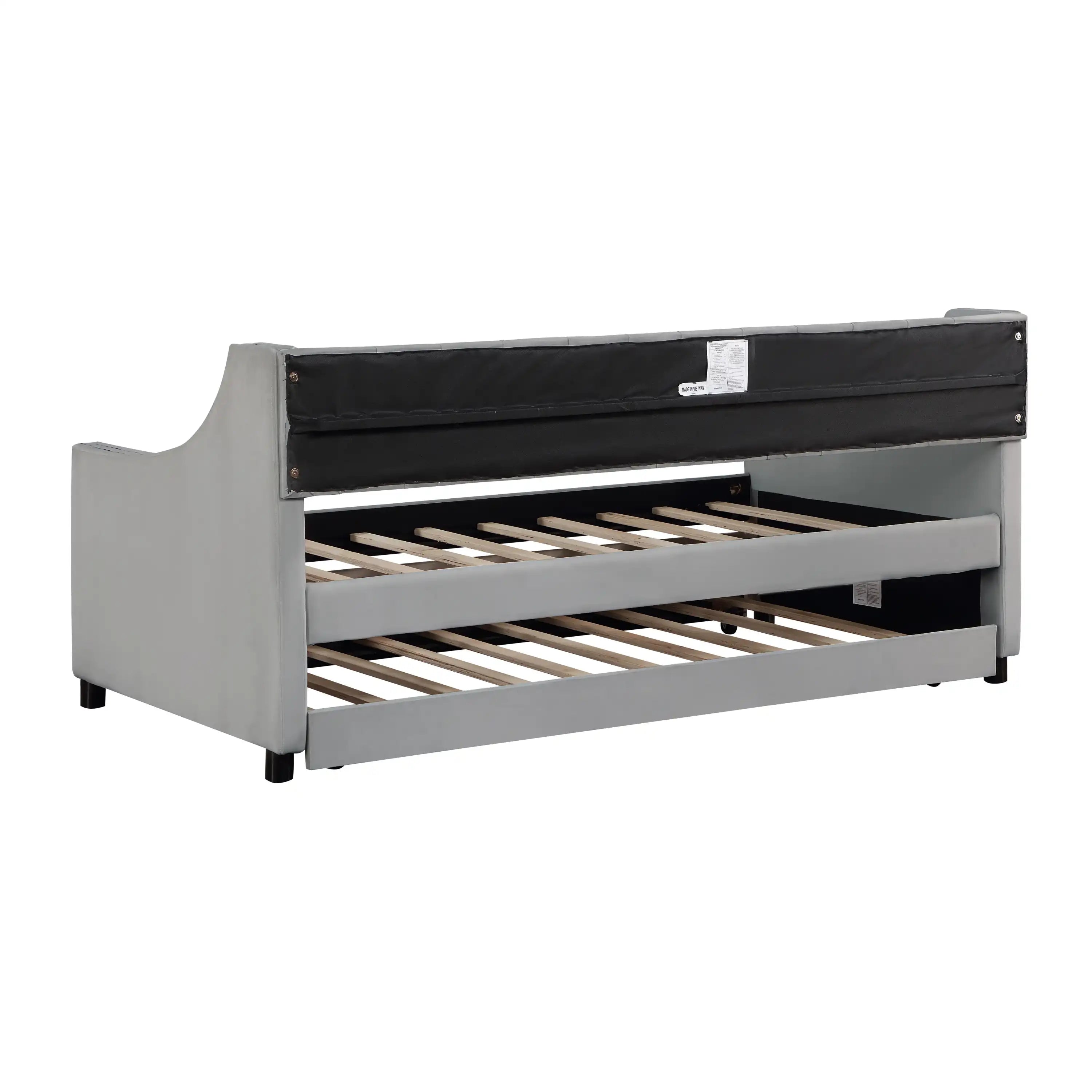 Twin Size Upholstered Daybed with Trundle, Wood Frame, Beige - Best Buy Furniture