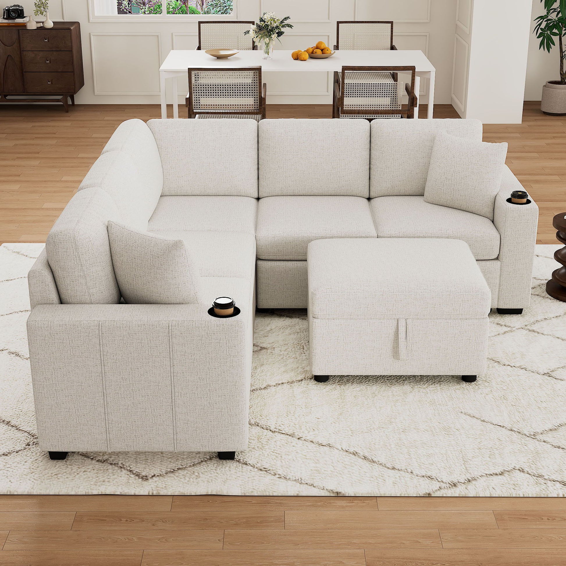 Sectional Sofa Convertible Pull-Out Sofa Bed With A Movable Storage Ottoman For Living Room - Best Buy Furniture