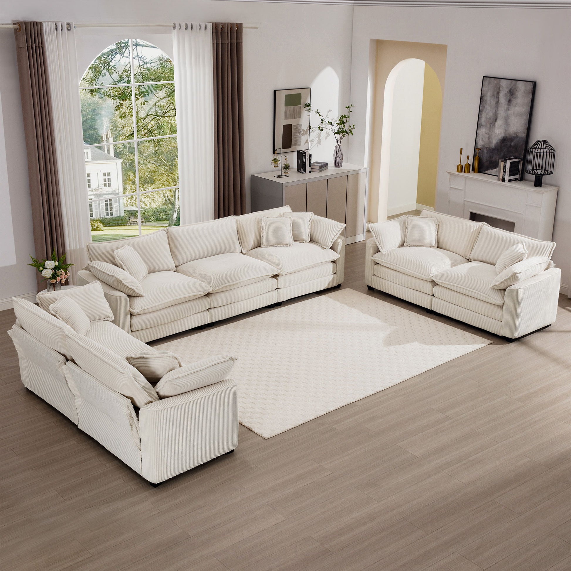 Elegant Corduroy Oversized Sectional Sofa Set With Deep Seats And Flexible Layout - Best Buy Furniture