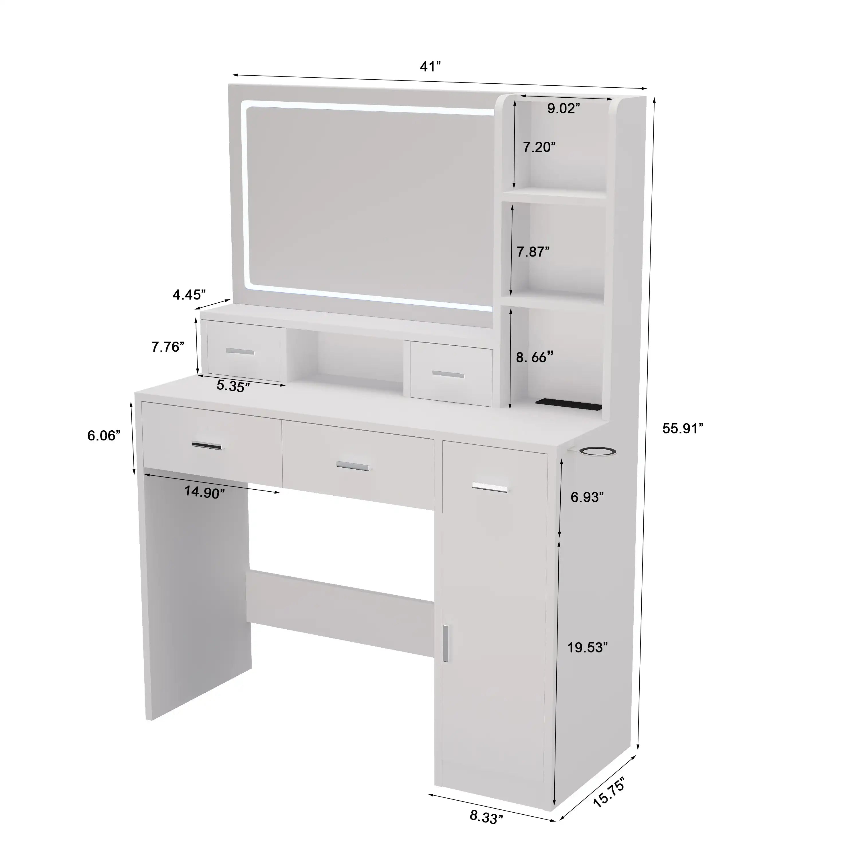 Xenon White Modern Makeup Vanity With Stool - Best Buy Furniture