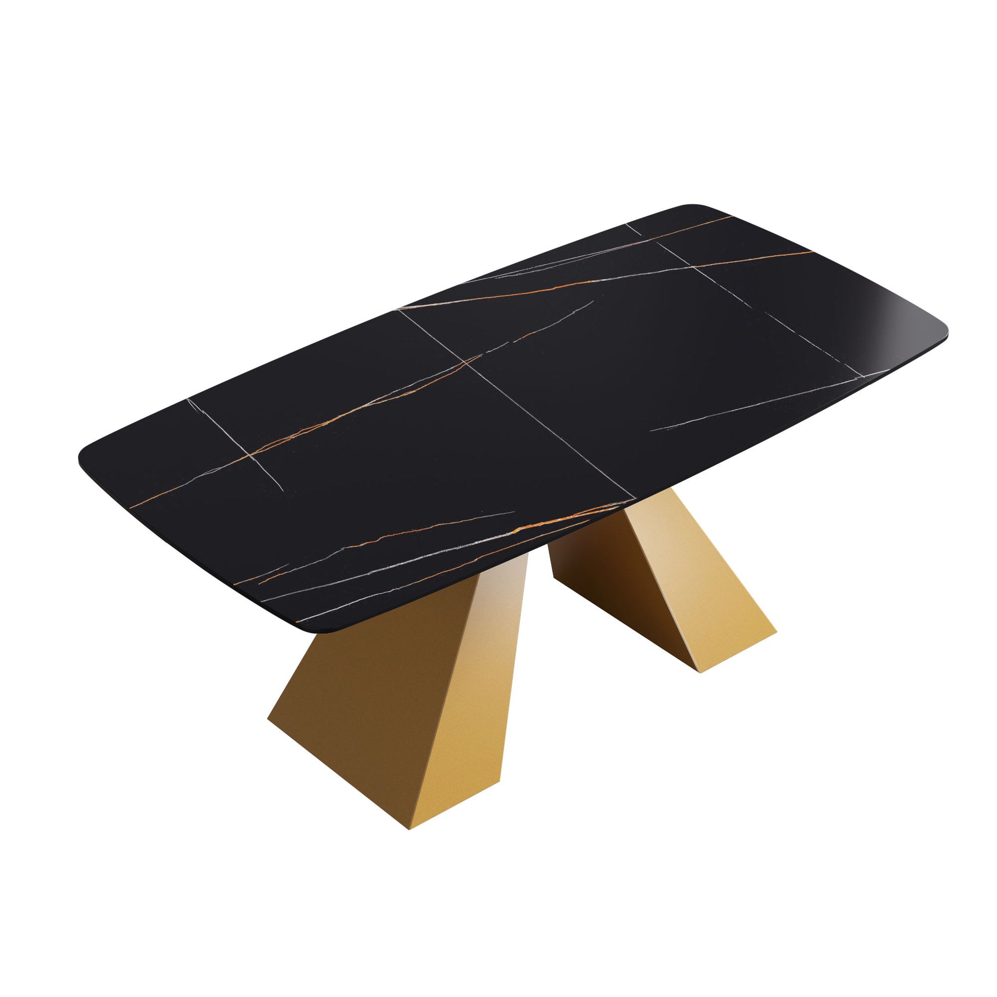 70.87" Modern Artificial Stone Curved Metal Leg Dining Table, Can Accommodate 6-8 People - Black / Gold - Best Buy Furniture