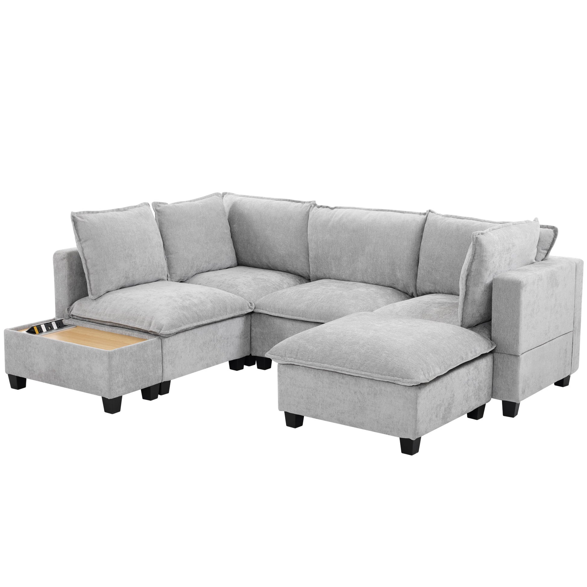 U-Shaped Sectional Modular Sofa With A Movable Ottoman, A Coffee Table With Hidden Charging Devices For Living Room - Best Buy Furniture