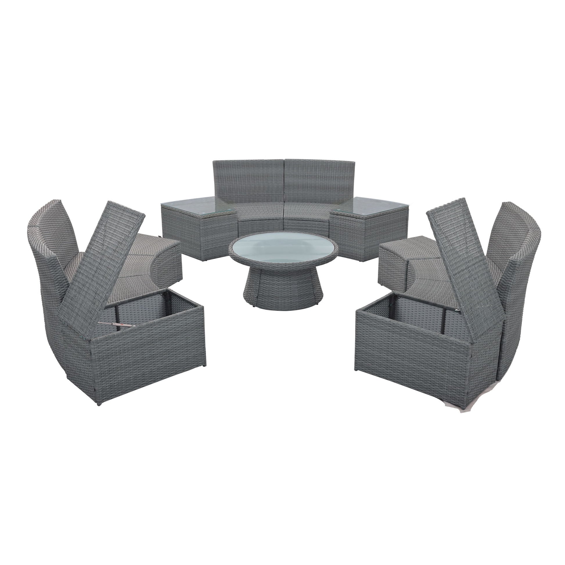10 Piece Outdoor Sectional Half Round Patio Rattan Sofa Set - Best Buy Furniture