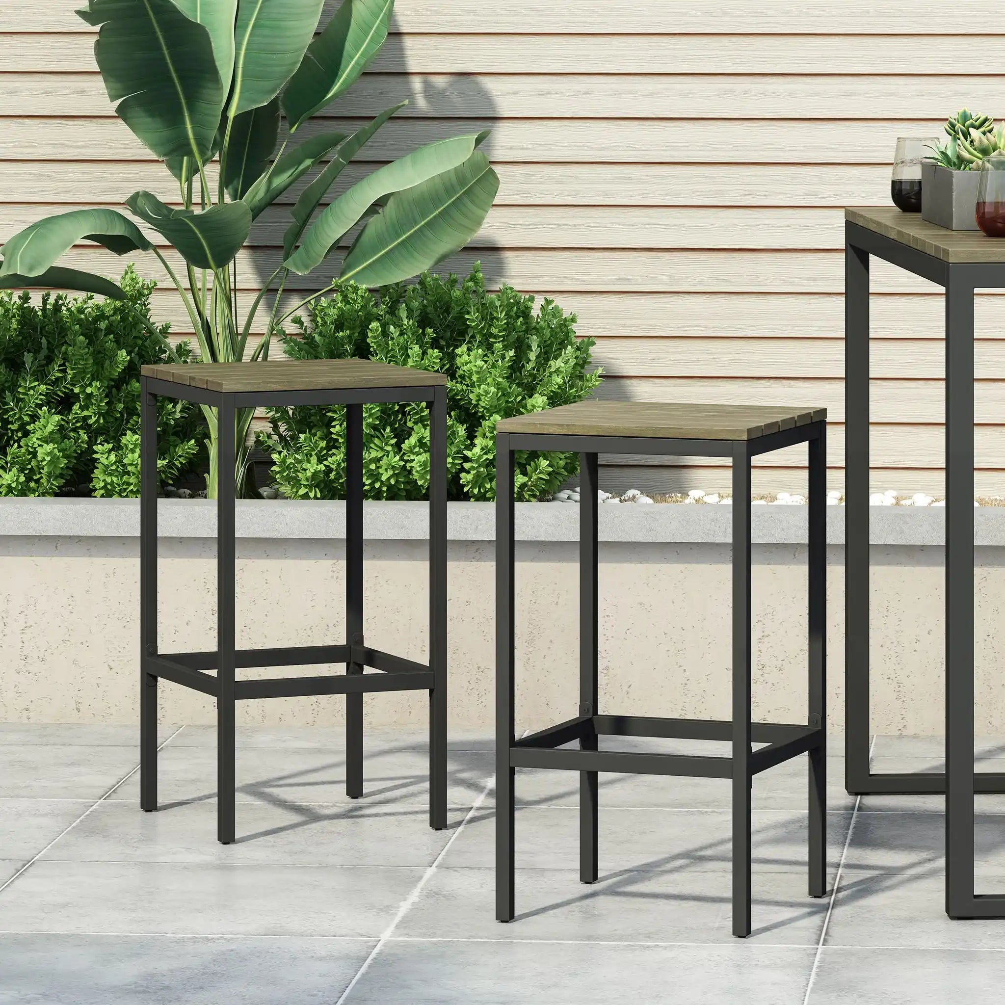 Outdoor Bar Stool With Slat Design And Metal Frame (Set of 2) - Best Buy Furniture