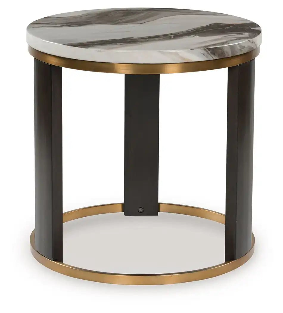 Jazmore - Round End Table - Brown / Brass Finish - Best Buy Furniture