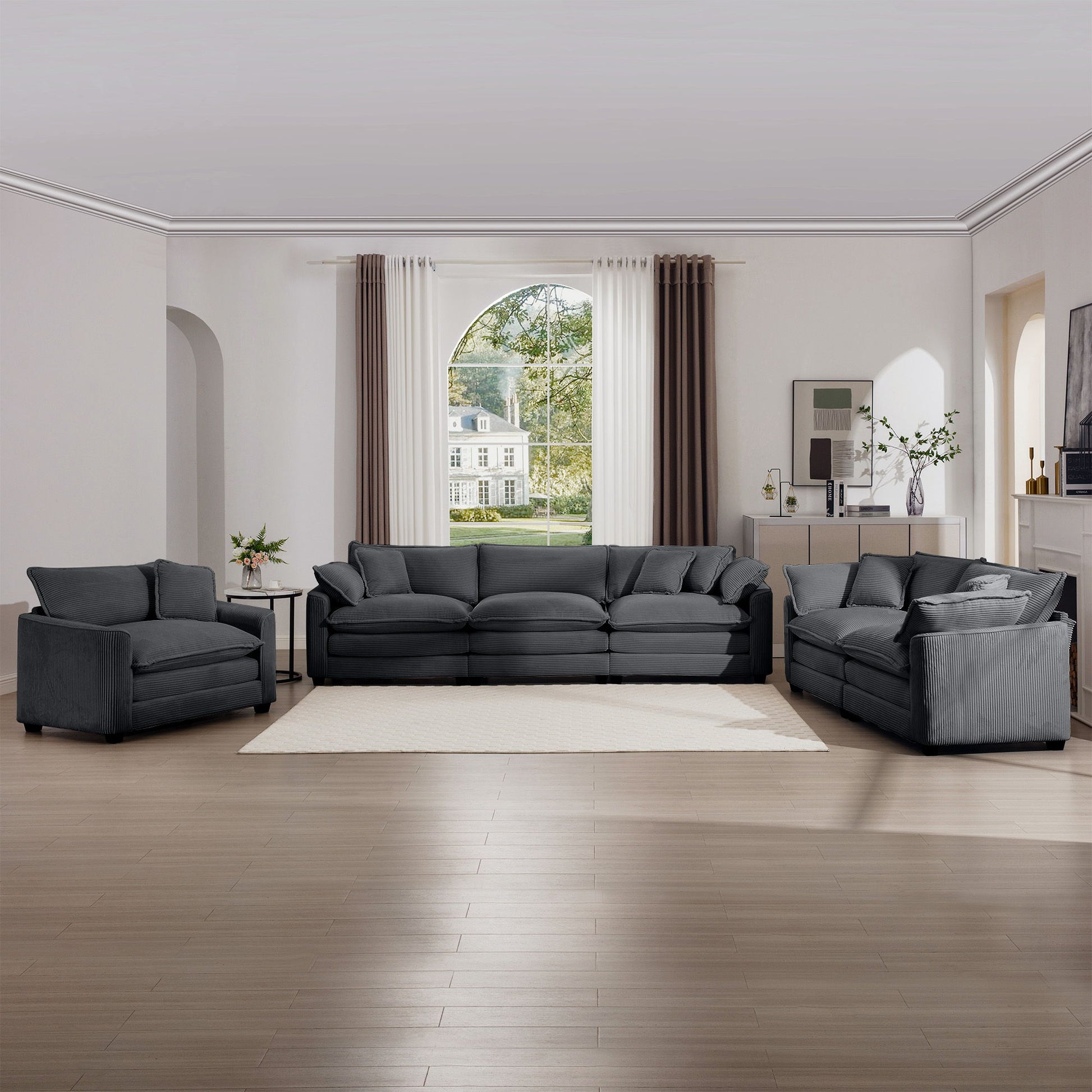 Elegant Corduroy Oversized Sectional Sofa Set With Deep Seats And Flexible Layout - Best Buy Furniture