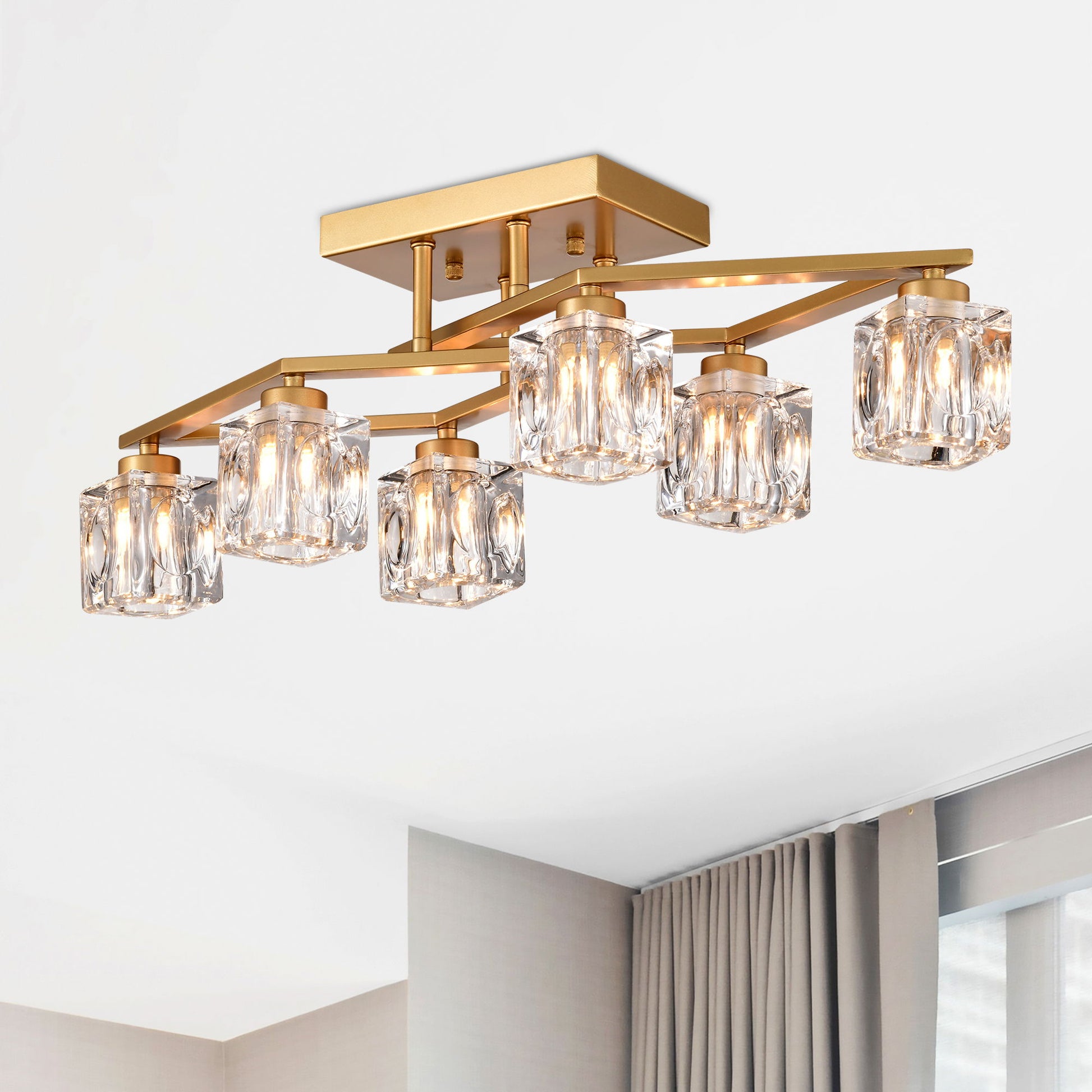 6 Light Crystal Ceiling Light For Dining Room, Modern Ceiling Lamp With Light Fixture For Entryway, Lobby, Kitchen, Bedroom, Living Room, Conference Room, (6*G9 Bulbs Included) - Best Buy Furniture