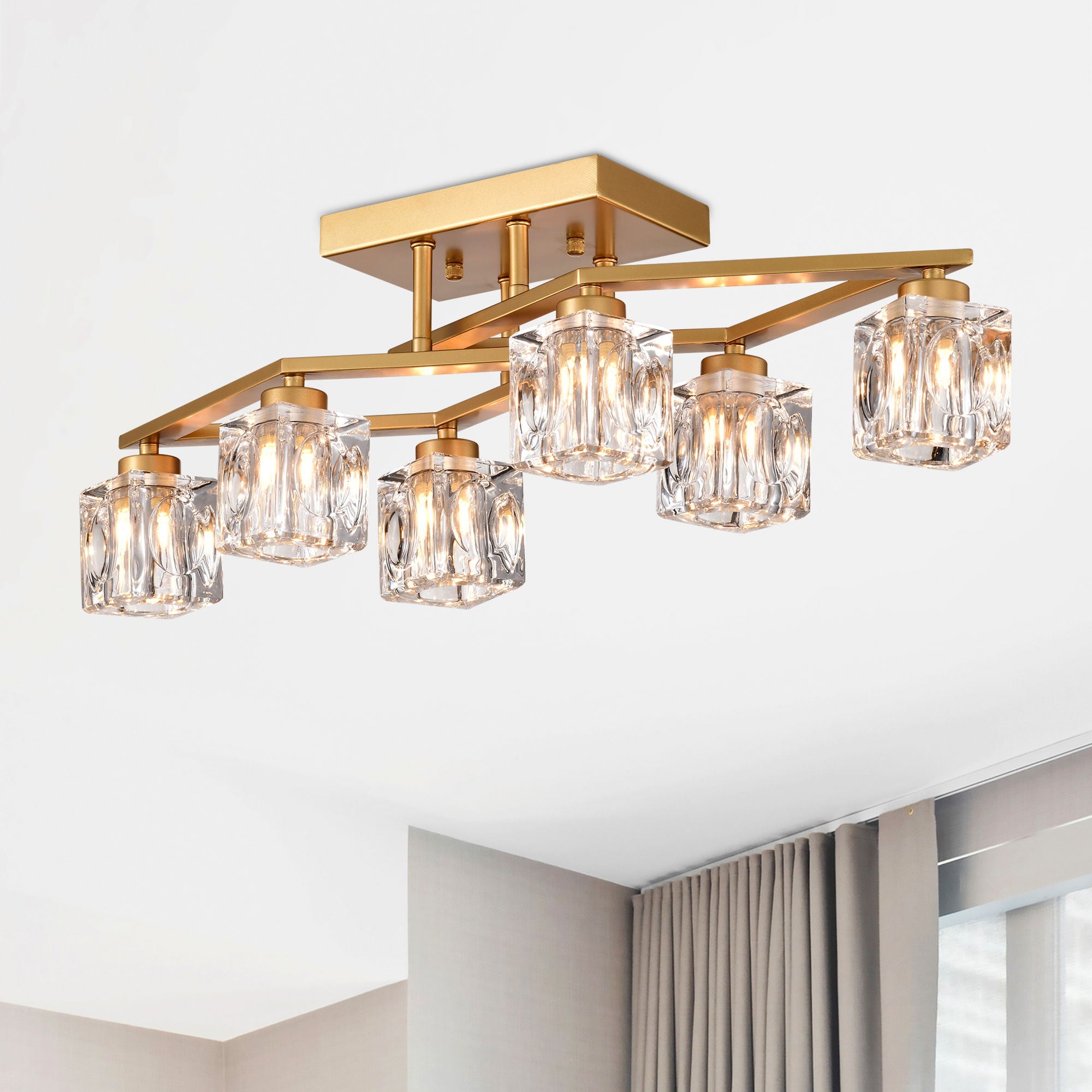 6 Light Crystal Ceiling Light For Dining Room, Modern Ceiling Lamp With Light Fixture For Entryway, Lobby, Kitchen, Bedroom, Living Room, Conference Room, (6*G9 Bulbs Included) - Best Buy Furniture