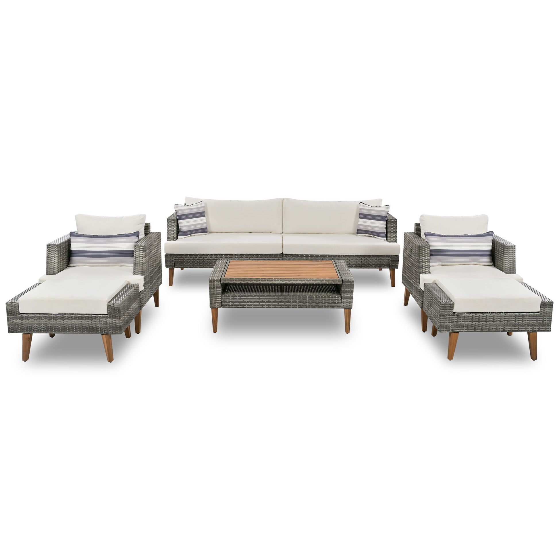 6 Pieces All Weather Sofa Set, Outdoor Rattan Sofa With Double Cushions - Best Buy Furniture